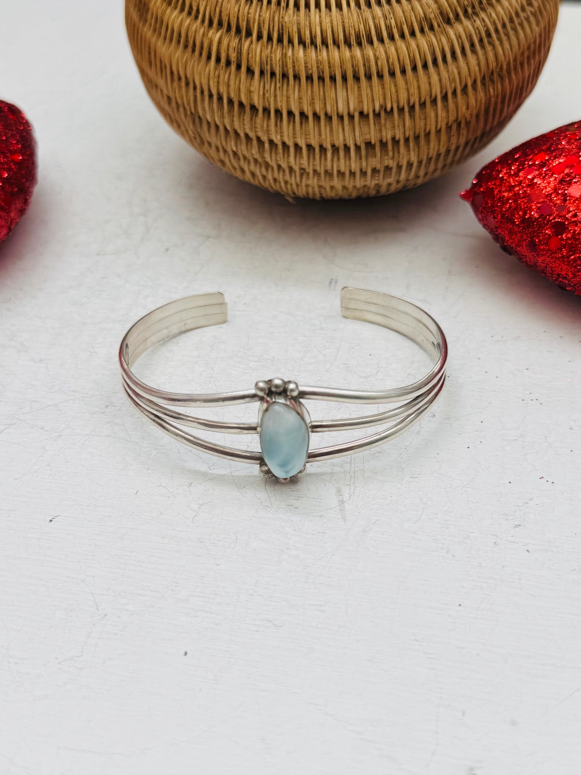 Navajo Made Larimar & Sterling Silver Cuff Bracelet