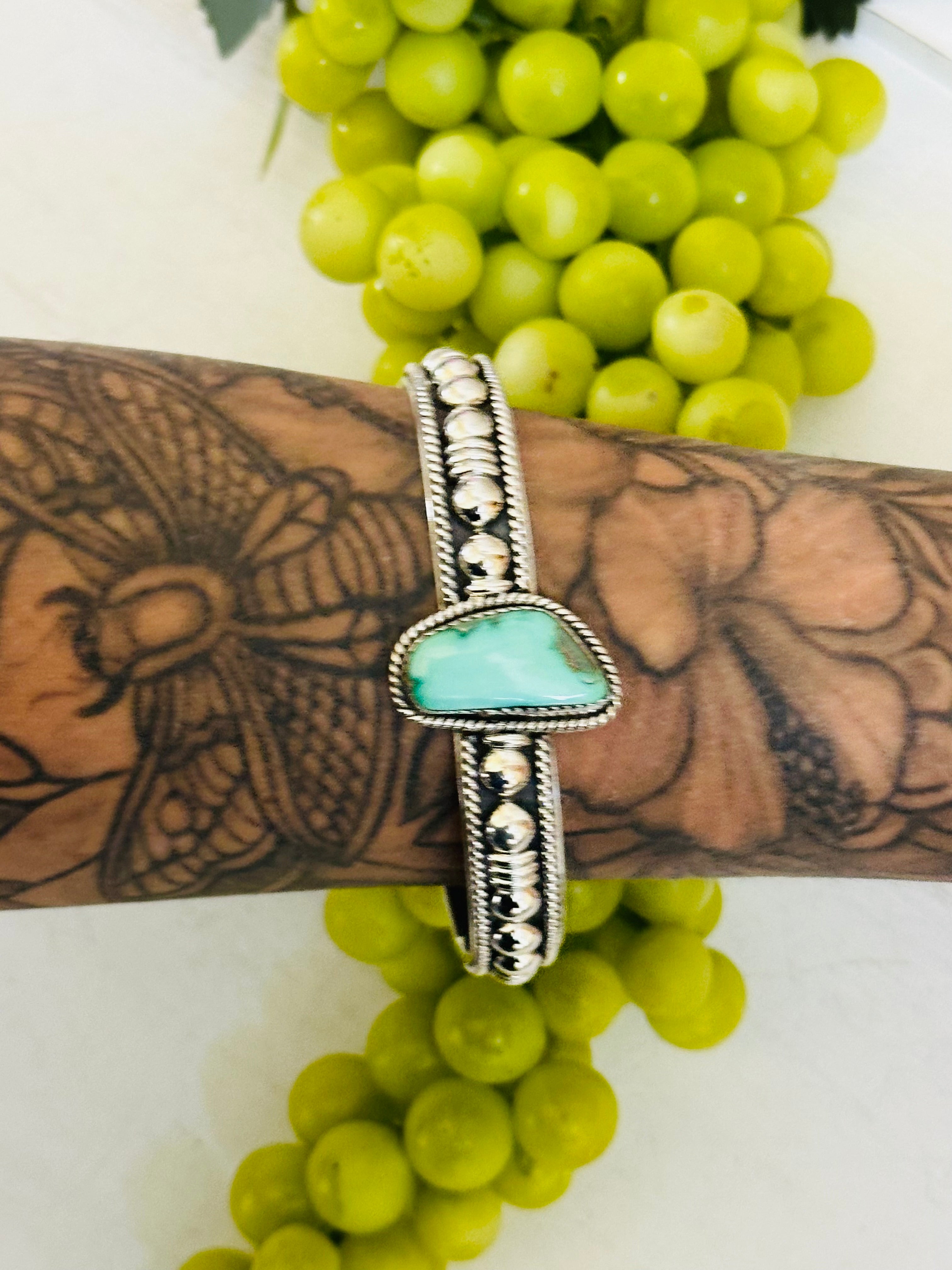 Southwest Made Emerald Valley Turquoise & Sterling Silver Cuff Bracelet