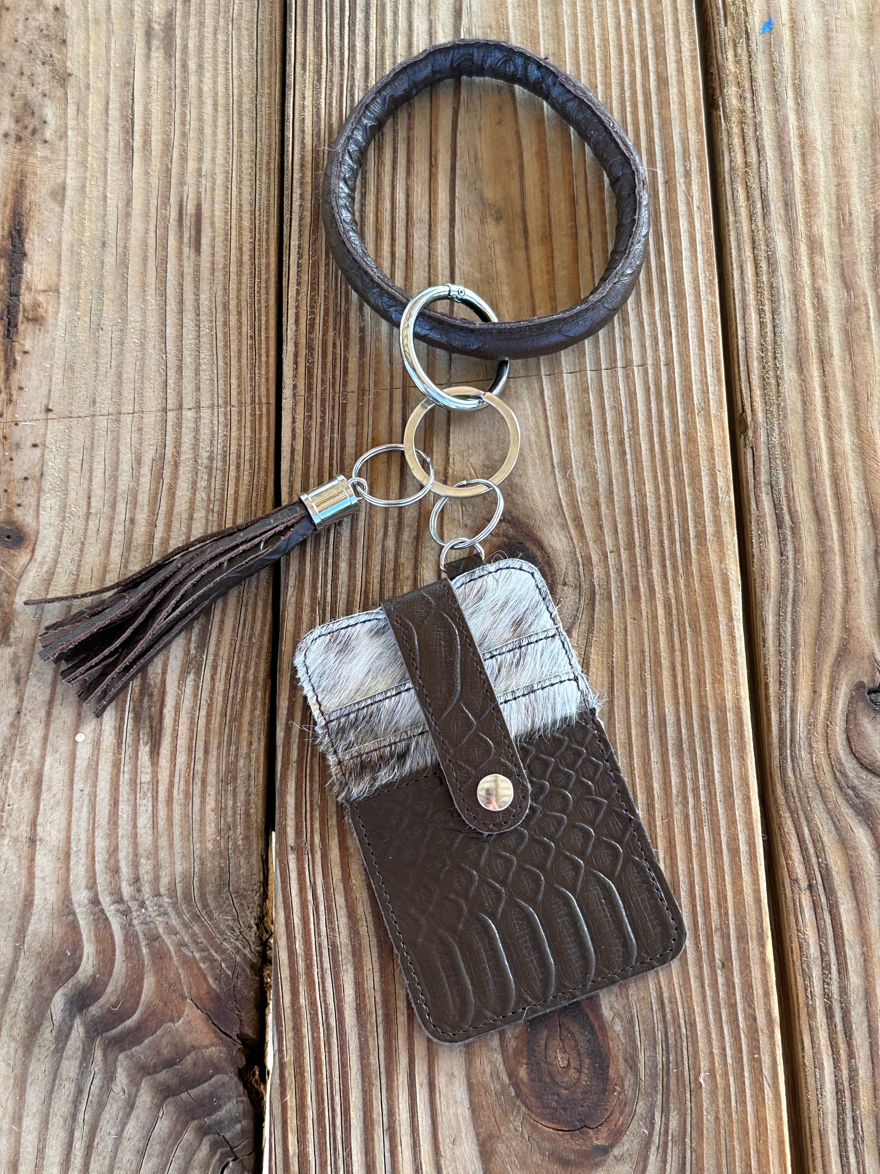 Genuine Leather & Cowhide Wristlet Card Holder