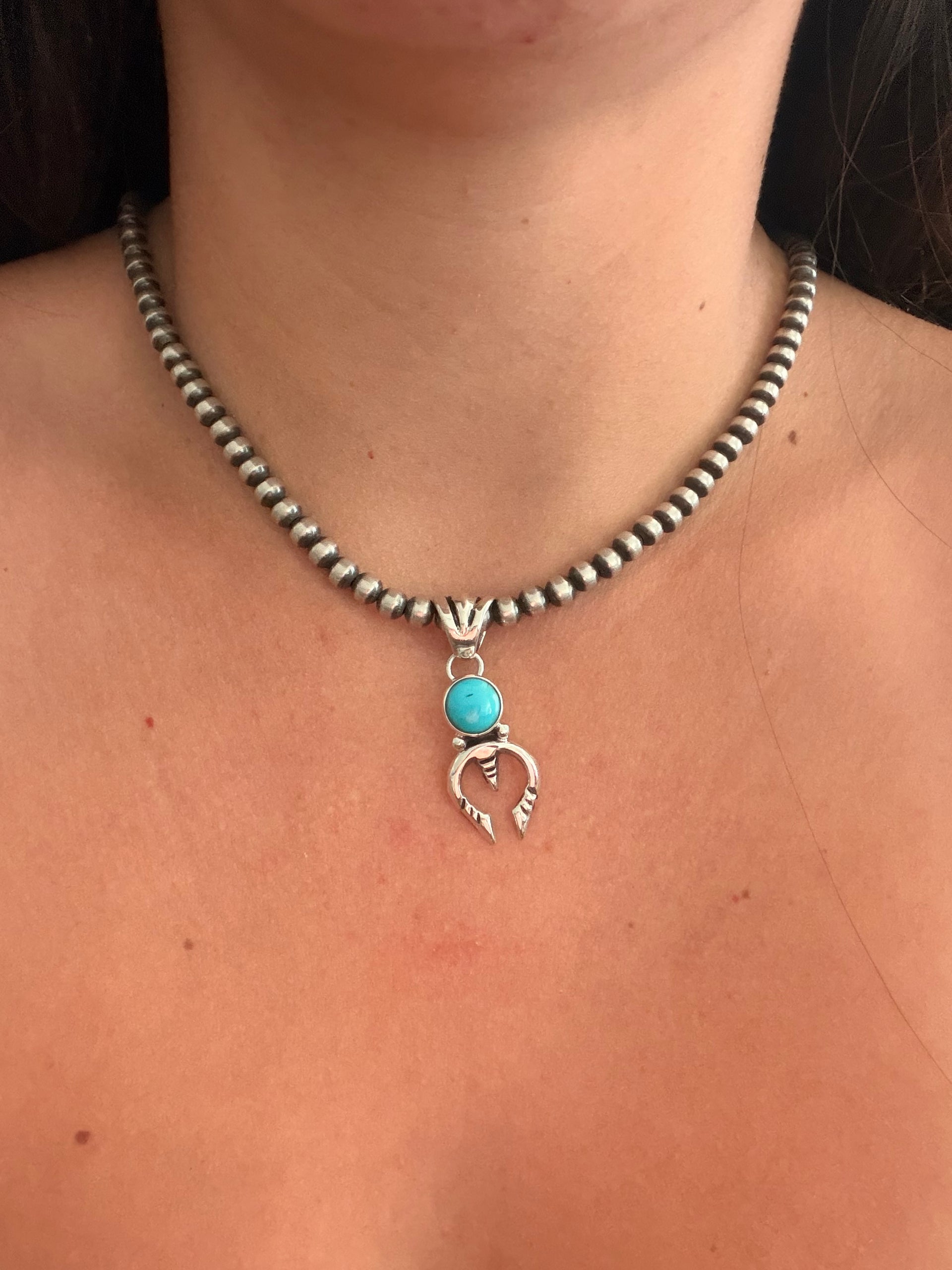 Navajo Made Kingman Turquoise & Sterling Silver Pendant
