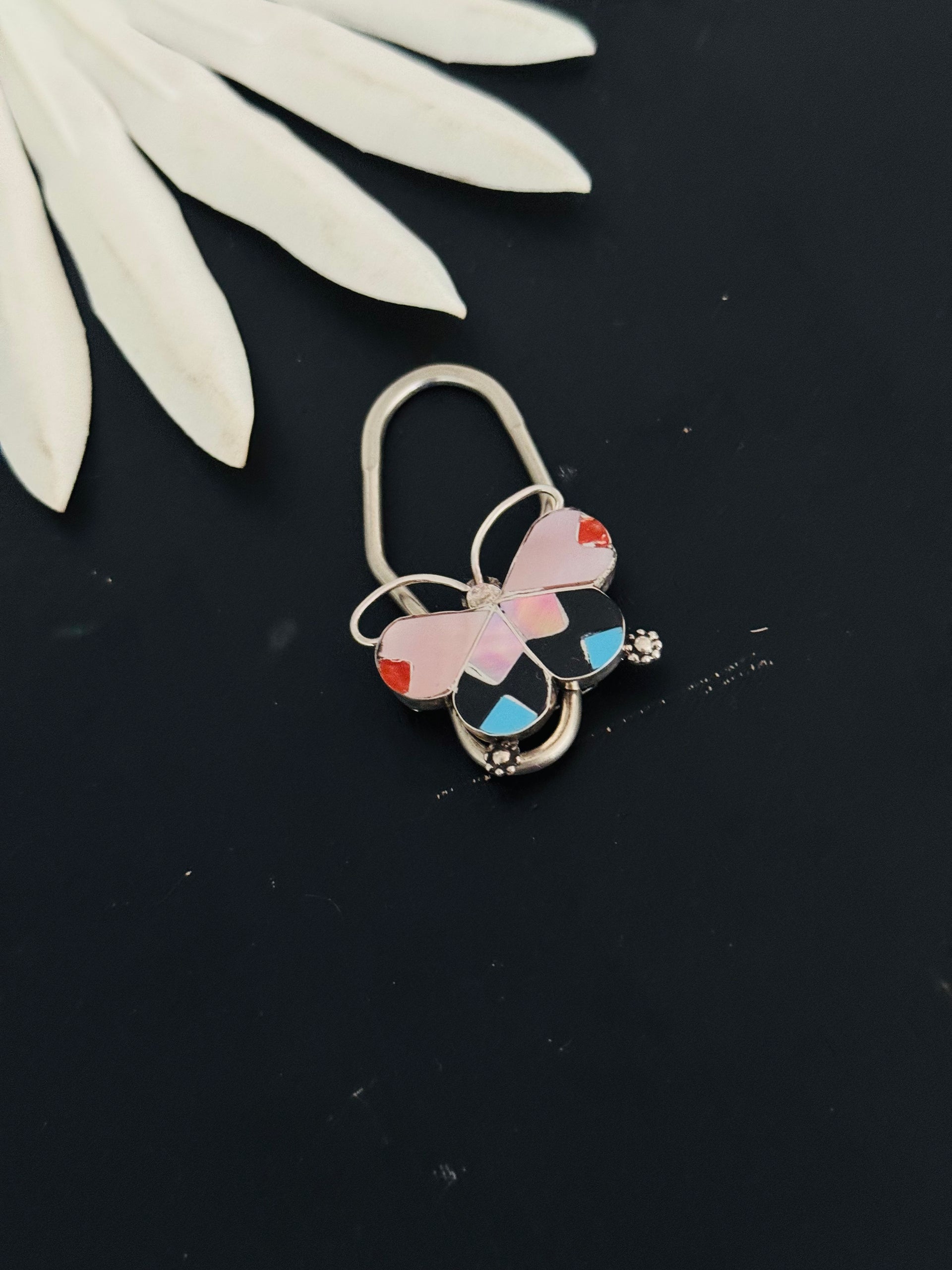 Alison Dishta Multi Stone & Sterling Silver Inaly Butterlfy Keychain