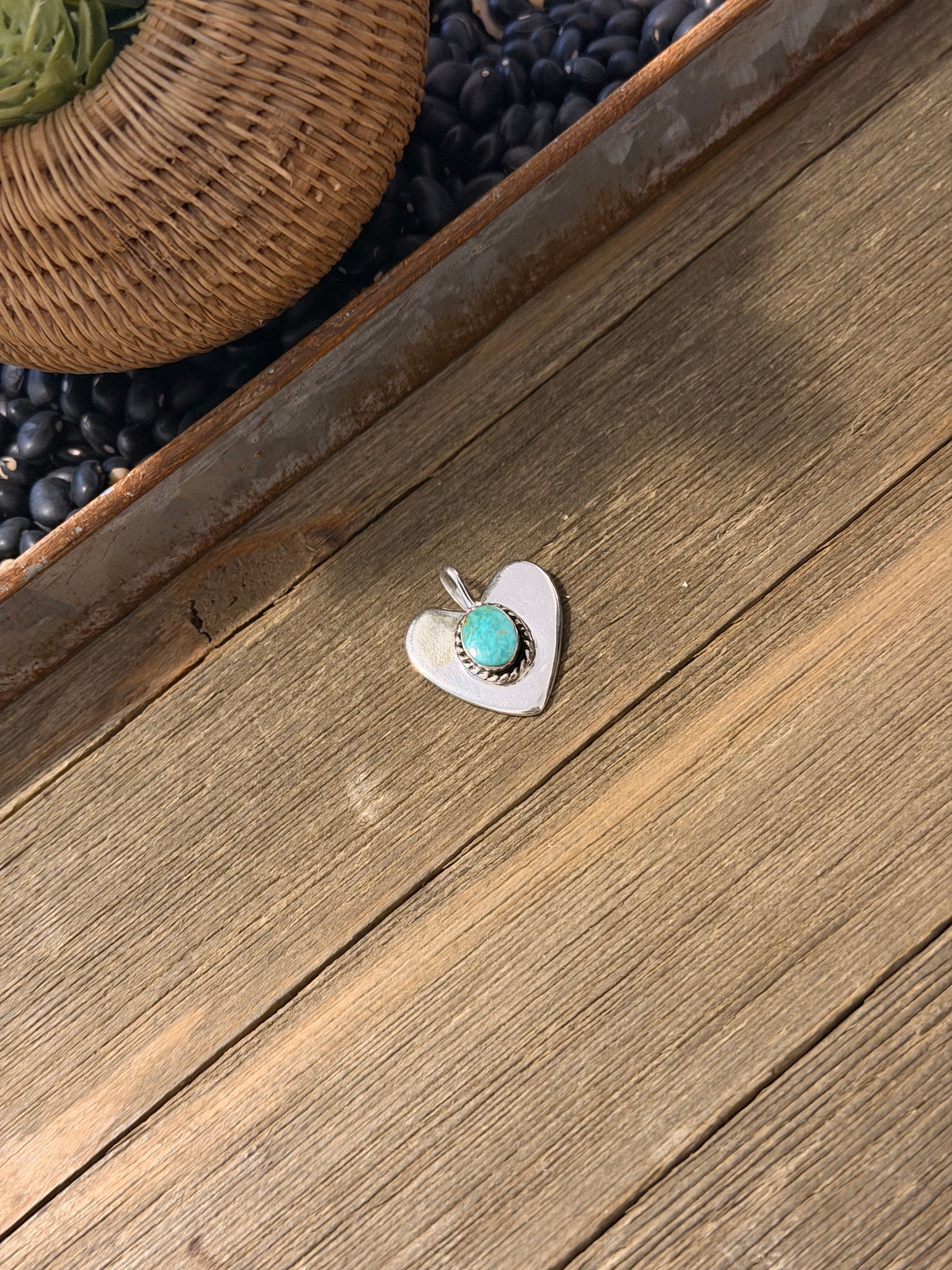 Joe Martinez Kingman Turquoise & Sterling Silver Heart Pendant