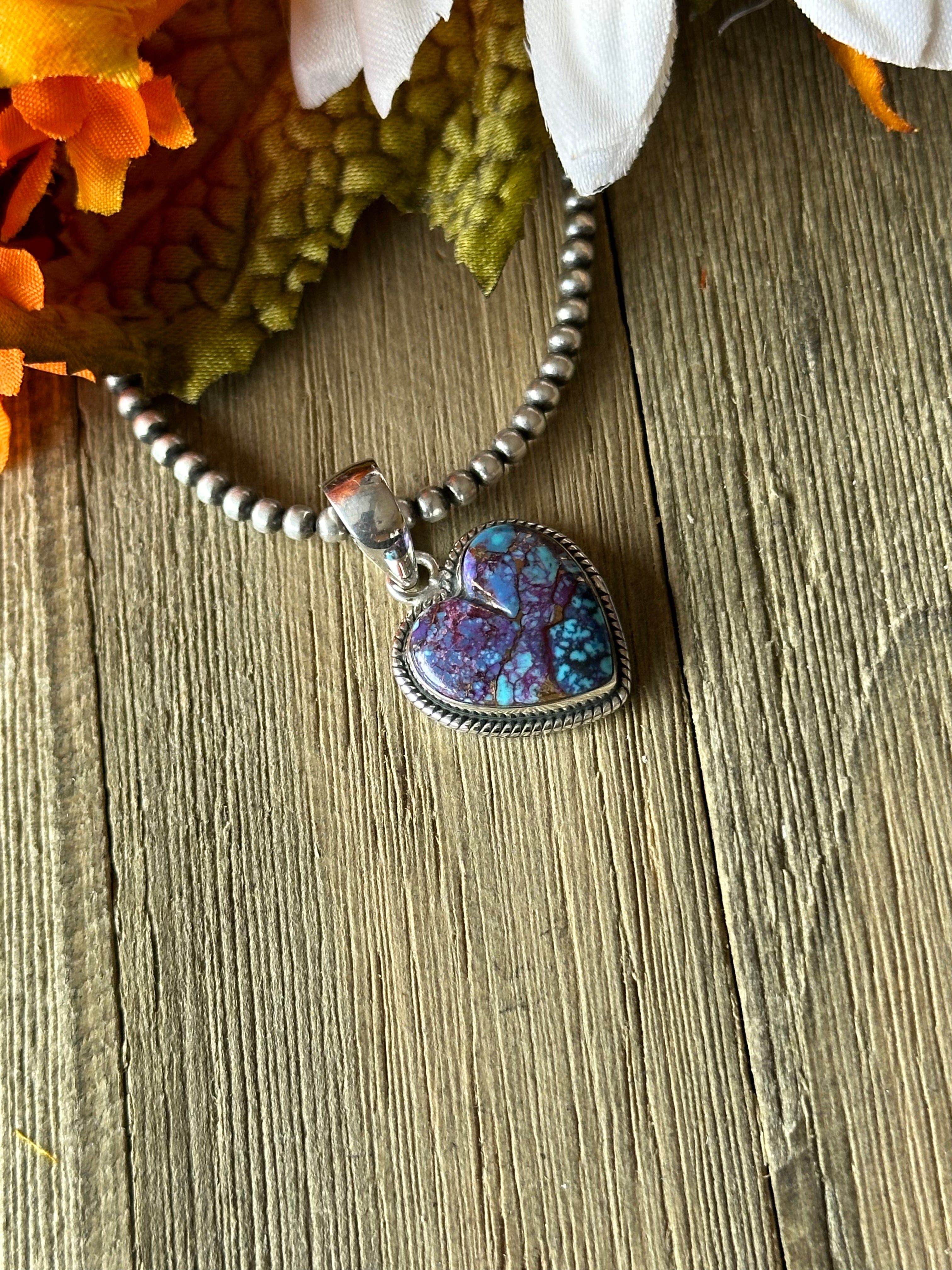 Southwest Handmade Purple Mohave Turquoise & Sterling Silver Heart Pendant