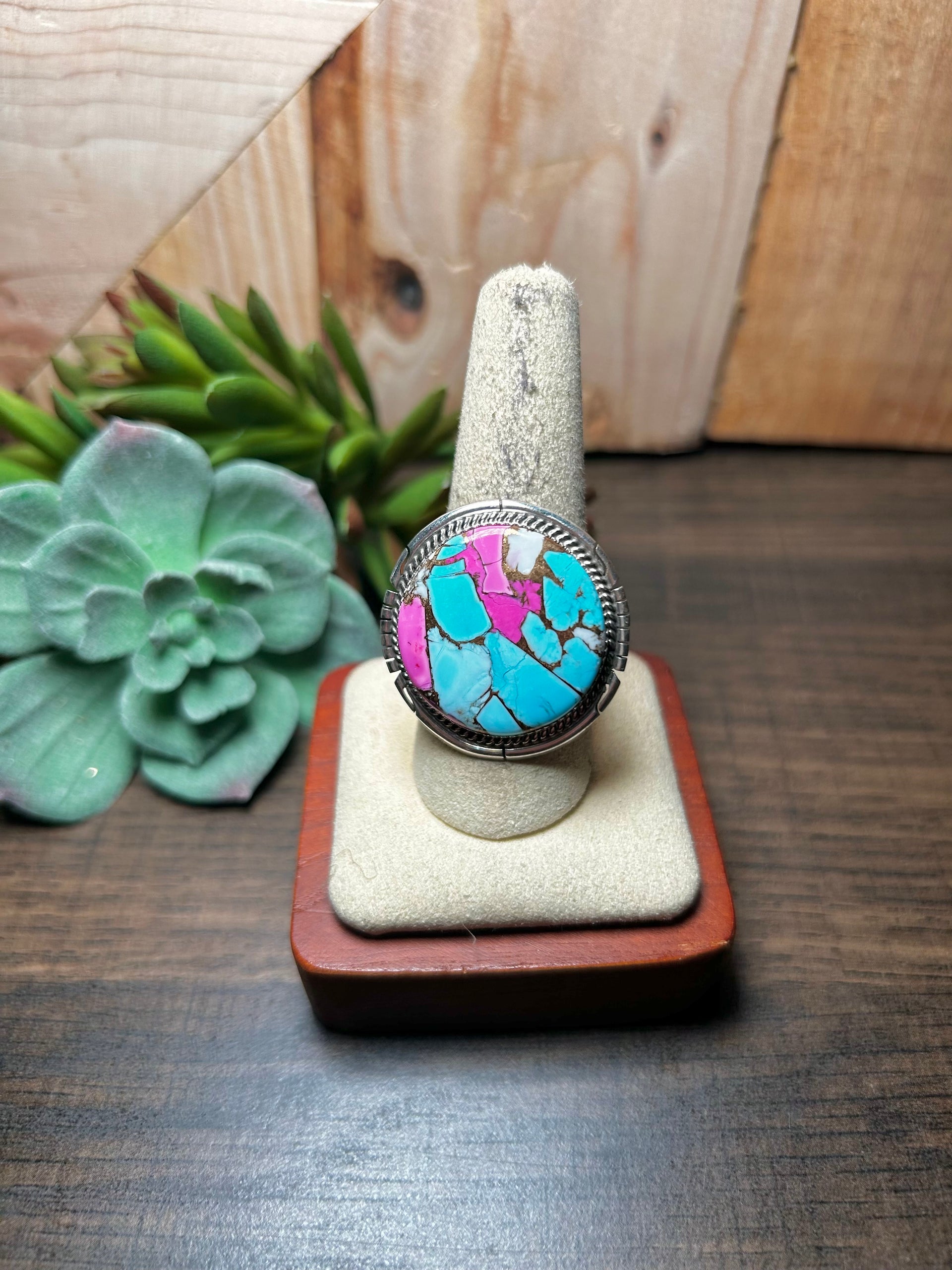 Dane Skeets Cotton Candy Dahlia & Sterling Silver Ring Size 9.75