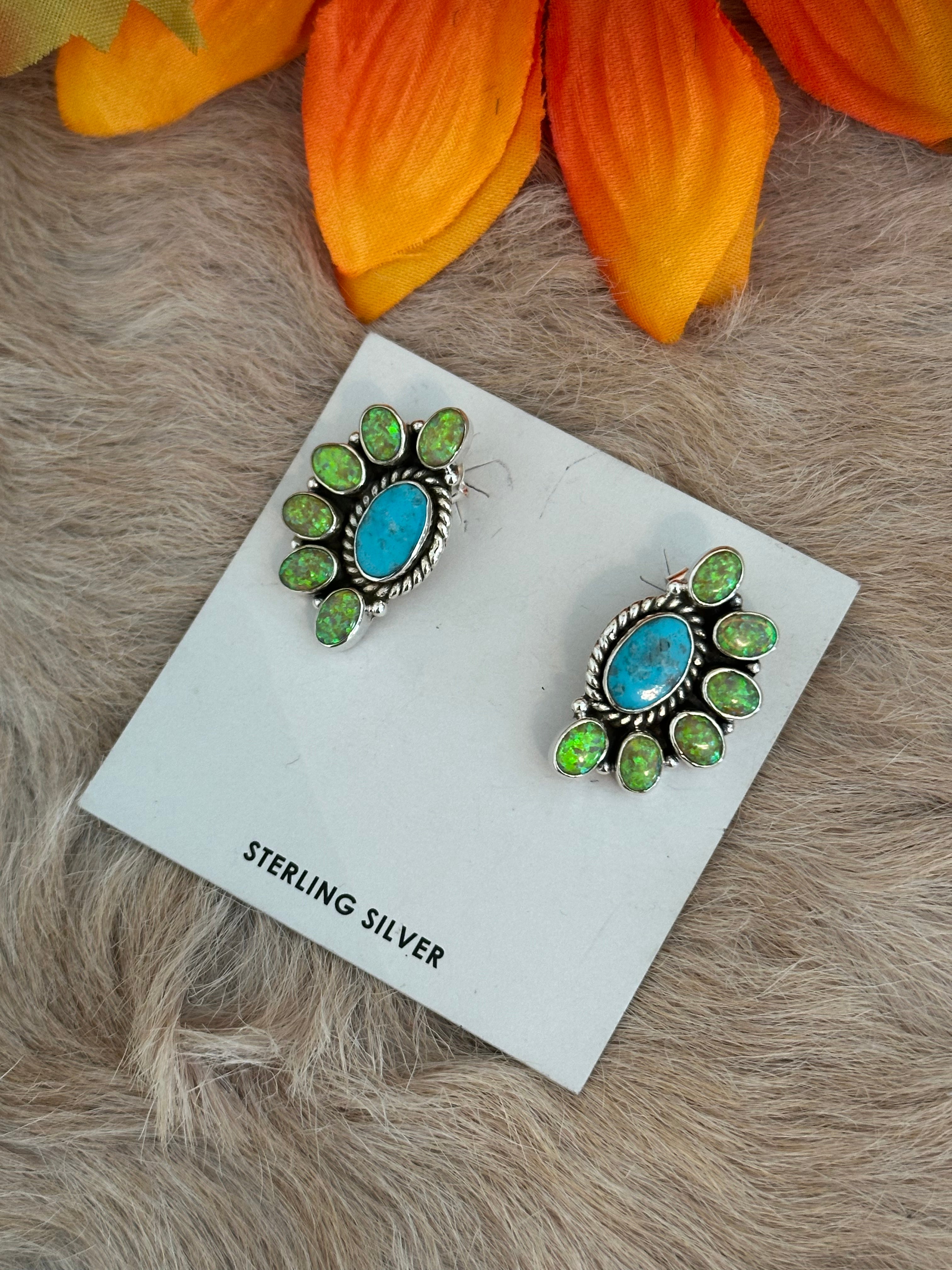 Southwest Handmade Multi Stone & Sterling Silver Post Earrings