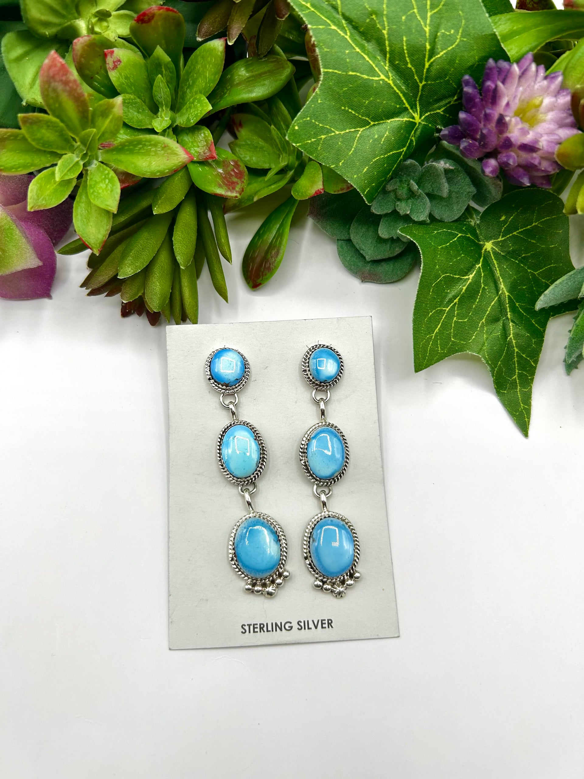 Navajo Made Golden Hill Turquoise & Sterling Silver Post  Dangle Earrings