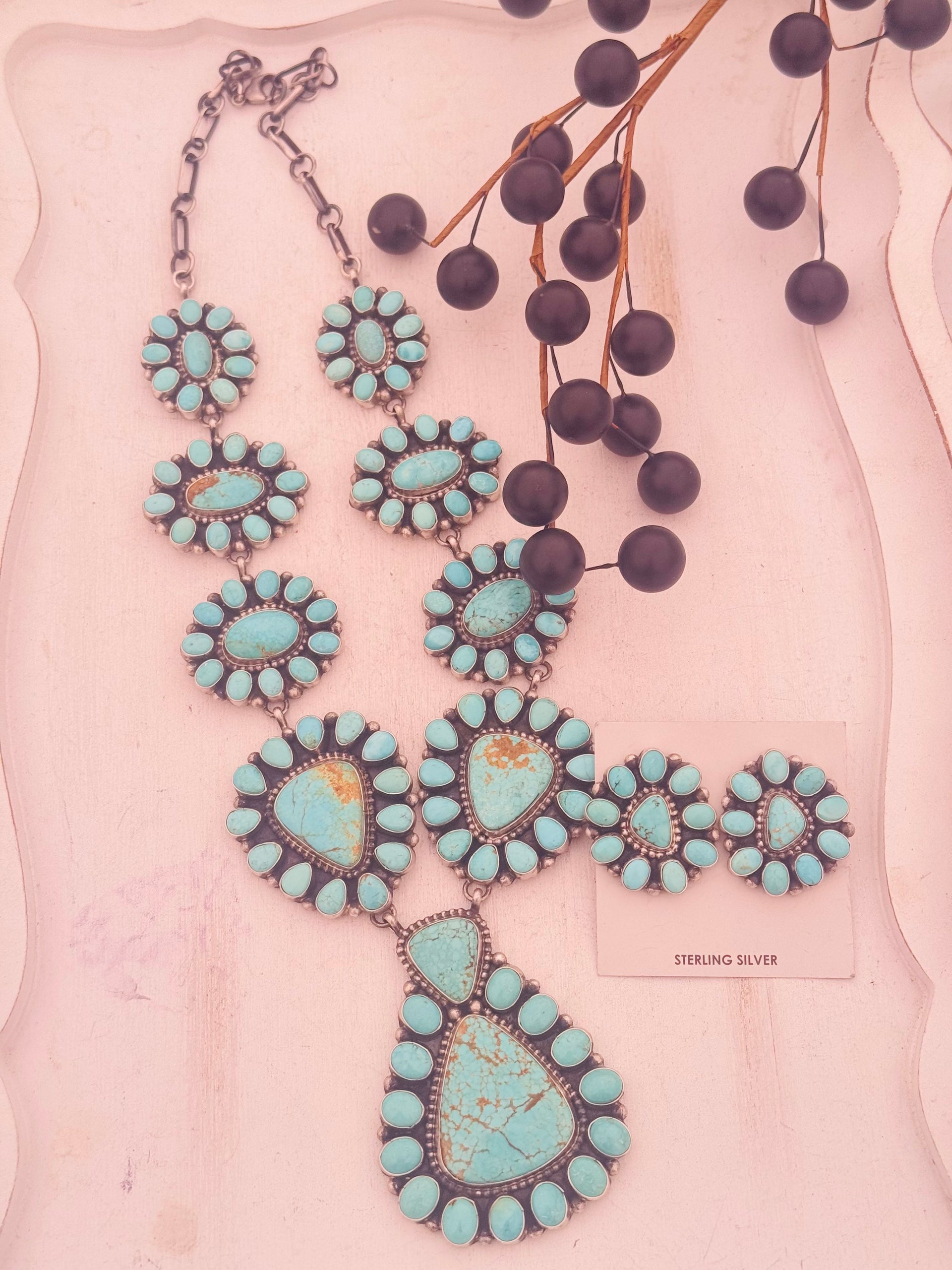 Travis Jim #8 Turquoise & Sterling Silver Cluster Necklace Set