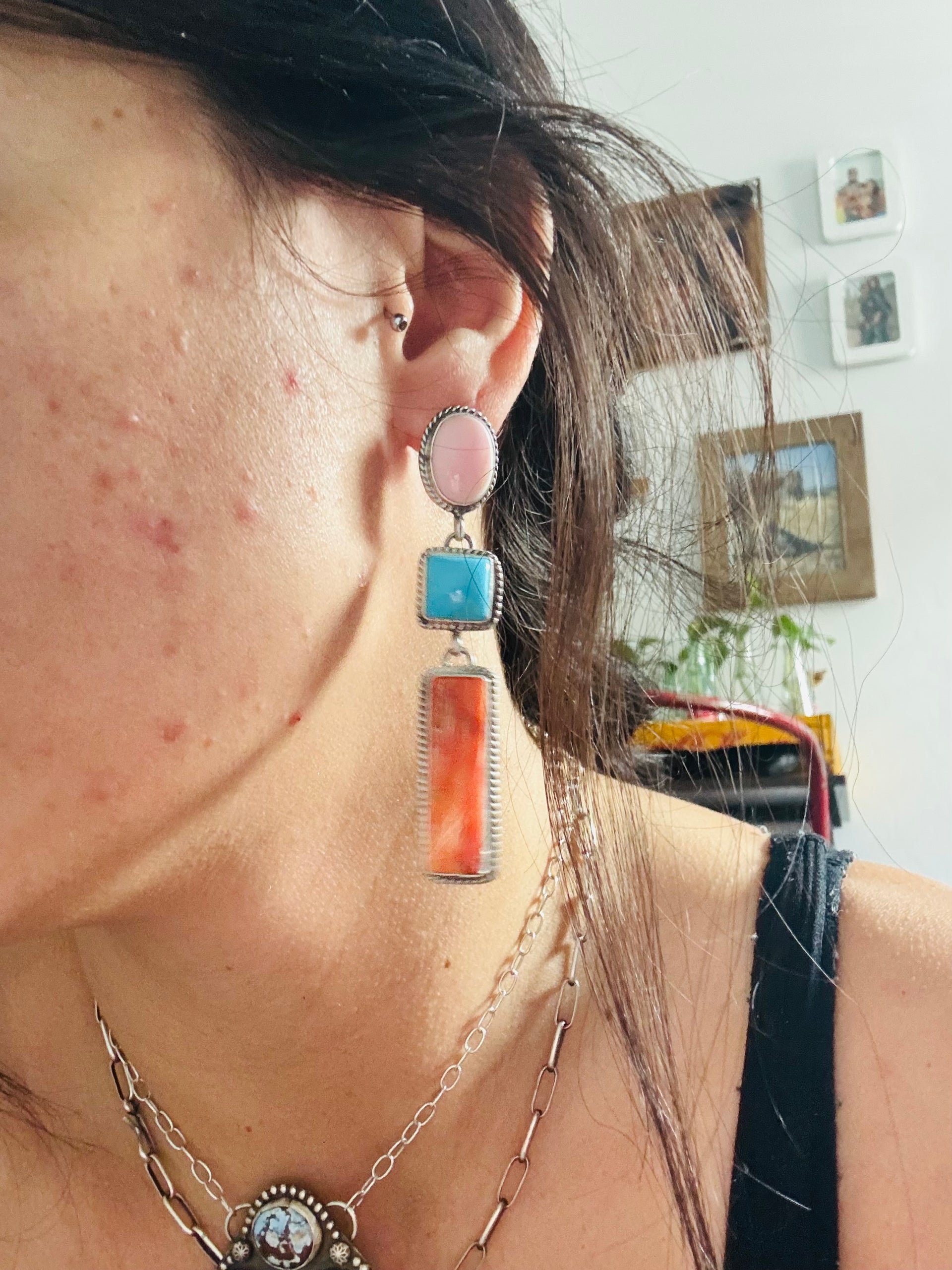 Marcella James Multi Stone & Sterling Silver Post Dangle Earrings