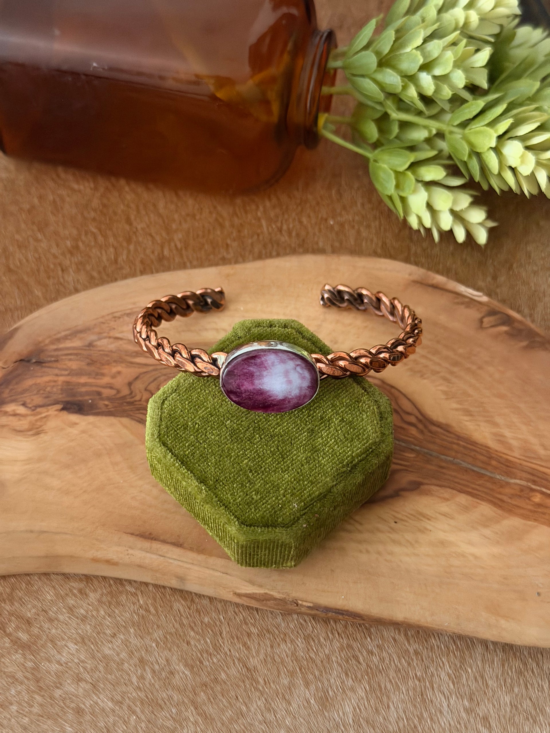 Navajo Made Purple Spiny Oyster & Copper Cuff Bracelet