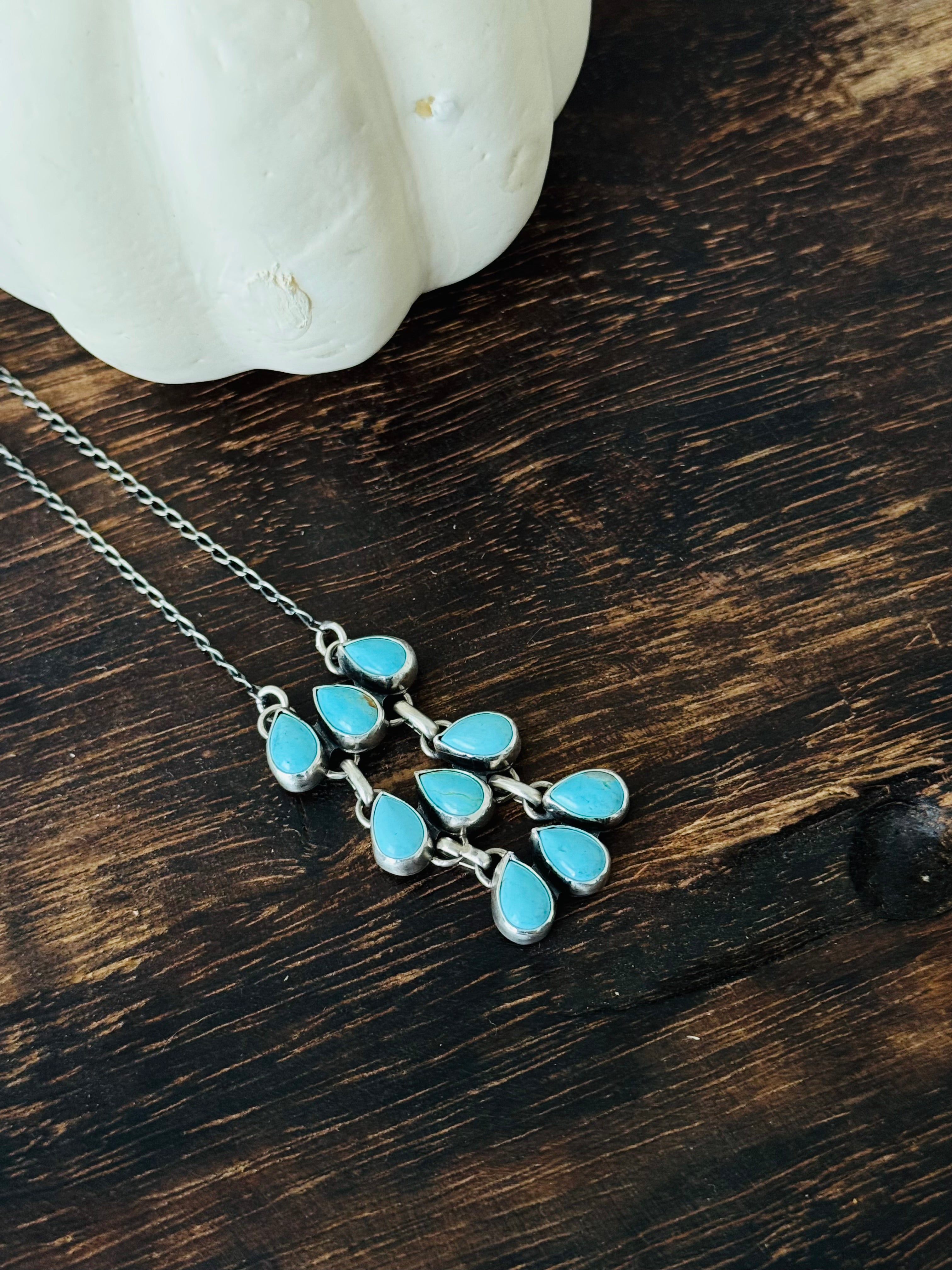 Navajo Made Kingman Turquoise & Sterling Silver Necklace