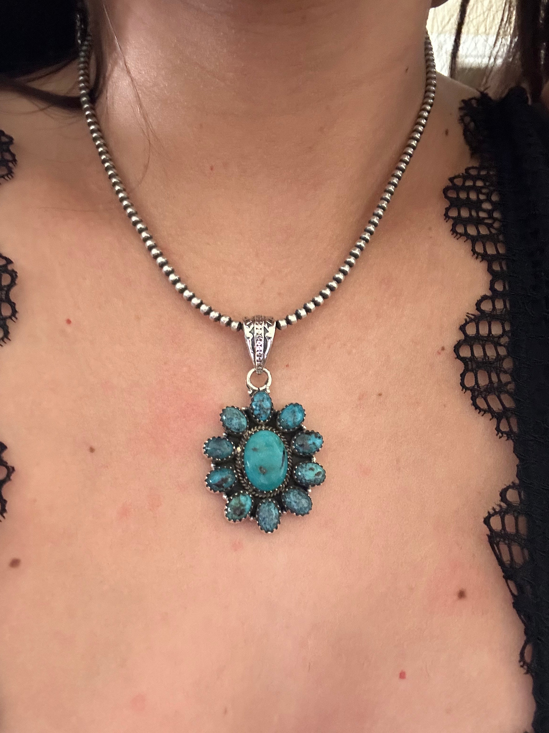 Southwest Handmade Kingman Turquoise & Sterling Silver Pendant