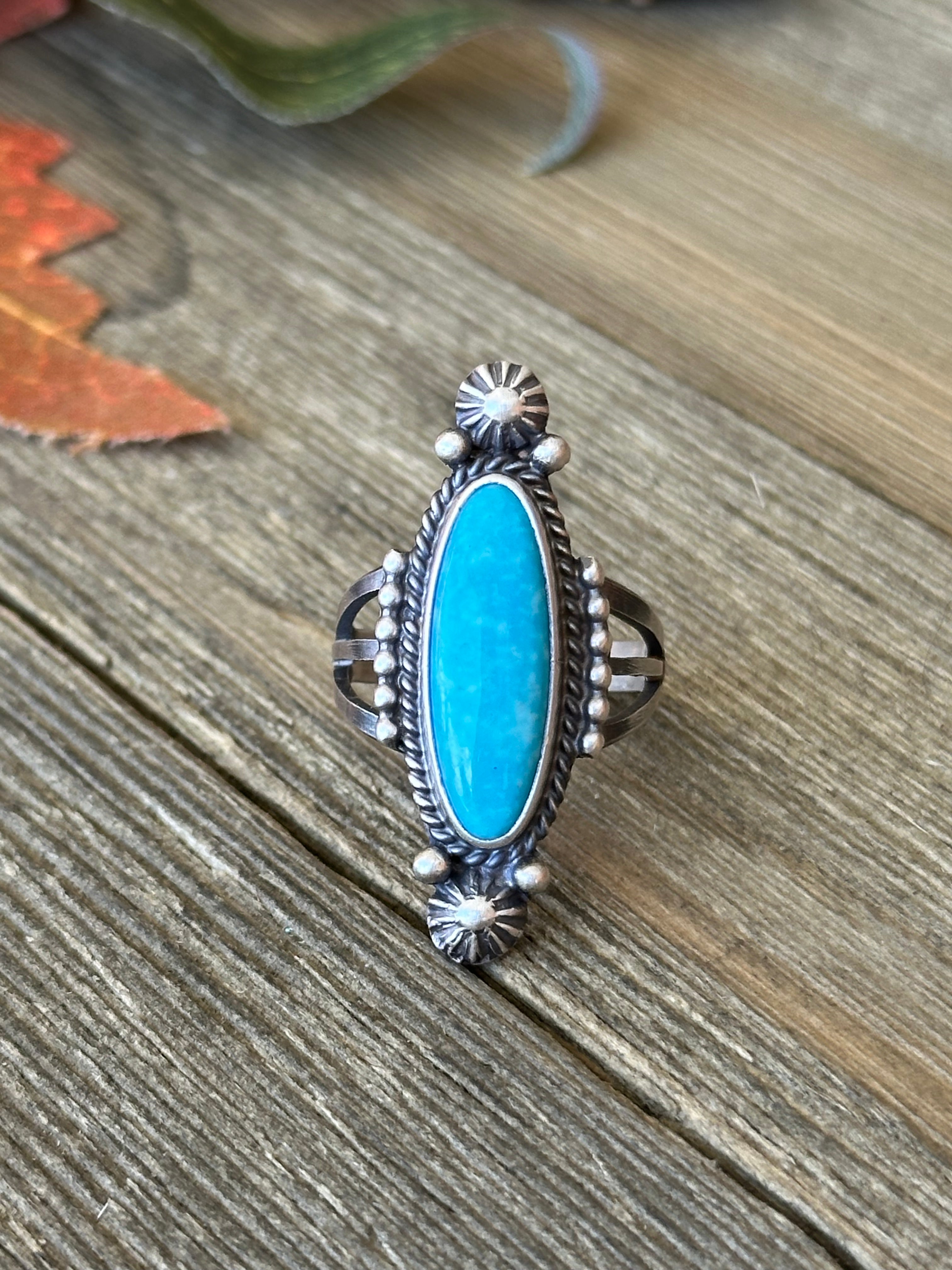 Navajo Made Kingman Turquoise & Sterling Silver Ring