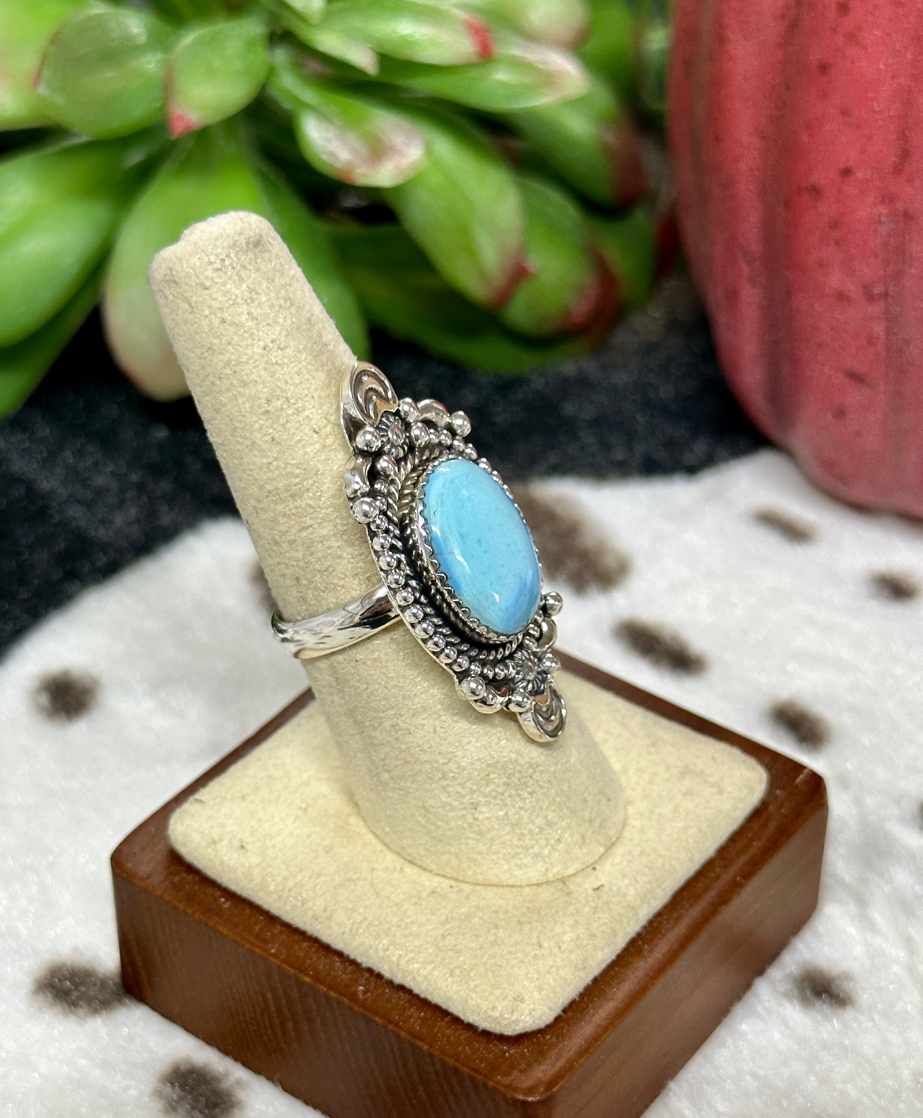 Southwest Handmade Golden Hill’s Turquoise & Sterling Silver Ring Size 7.25