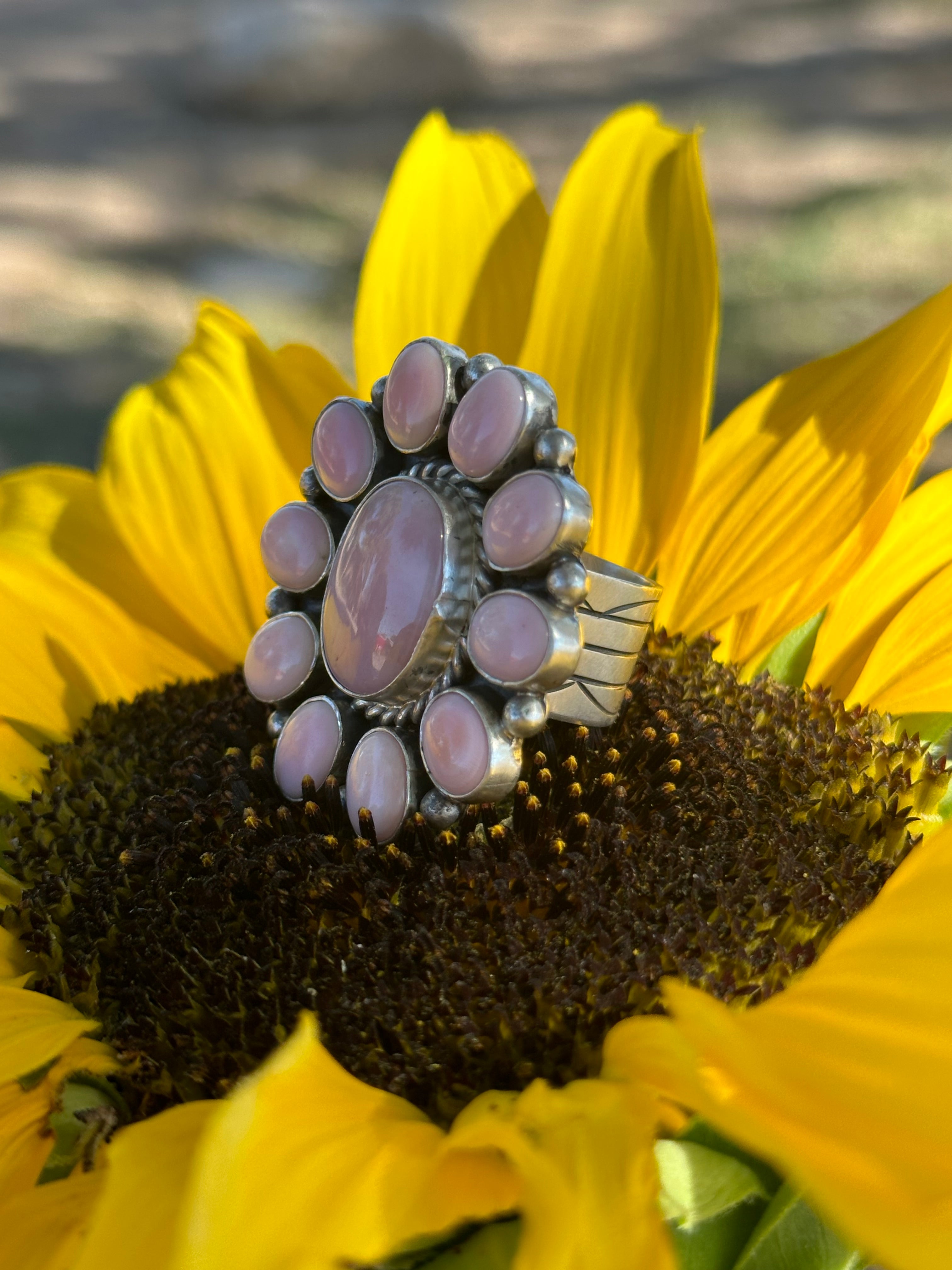 Virginia Becenti Pink Conch & Sterling Silver Adjustable Cluster Ring