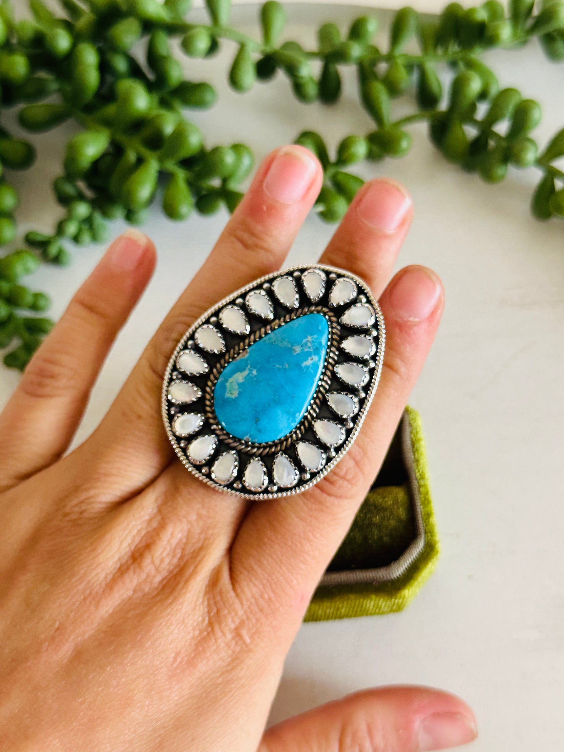 Southwest Handmade Multi Stone & Sterling Silver Adjustable Cluster Ring