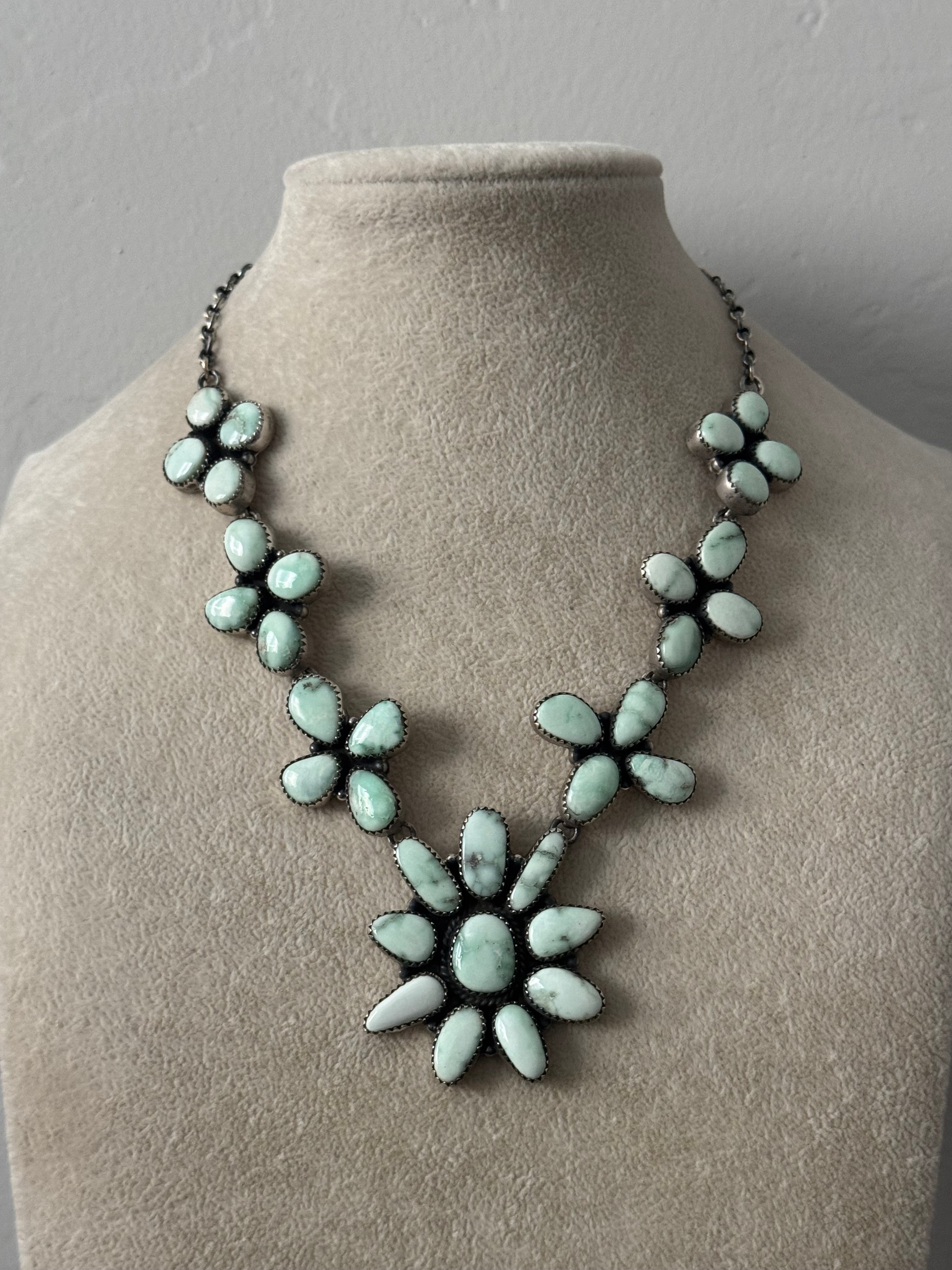 Southwest Handmade Paloma Variscite & Sterling Silver Cluster Necklace