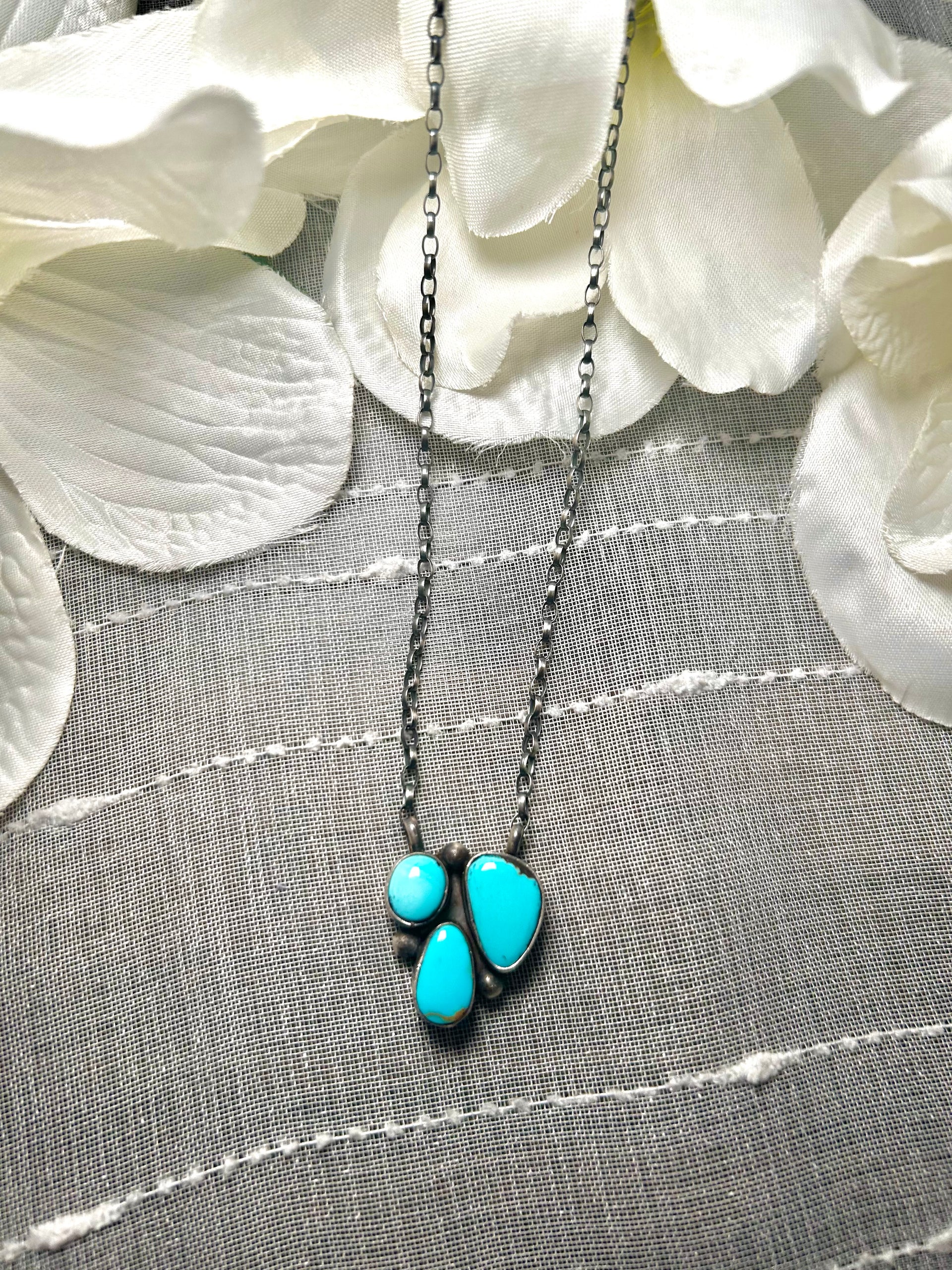 Navajo Made Kingman Turquoise & Sterling Silver Necklace