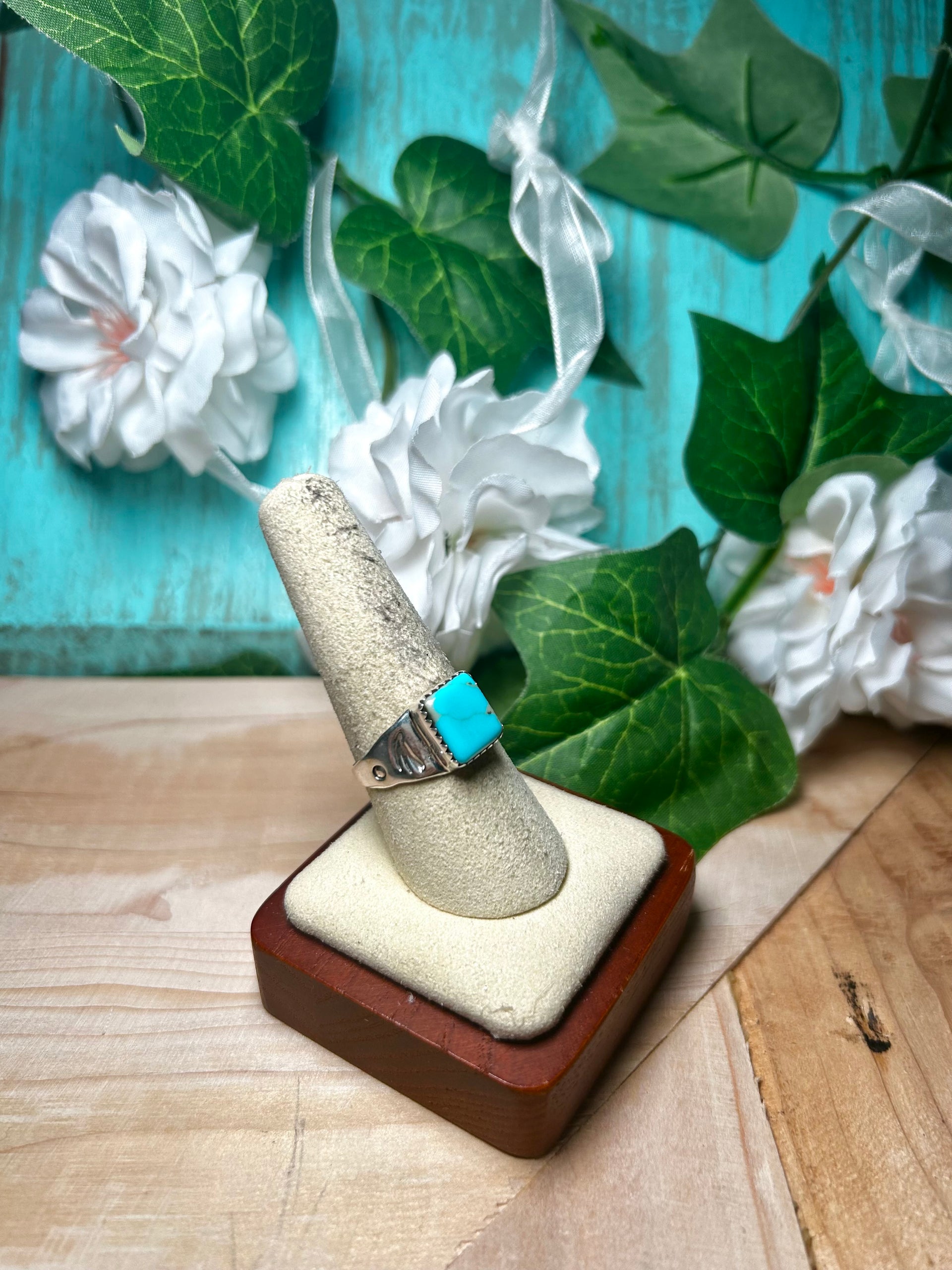 Navajo Made Royston Turquoise & Sterling Silver Ring Size 8.75