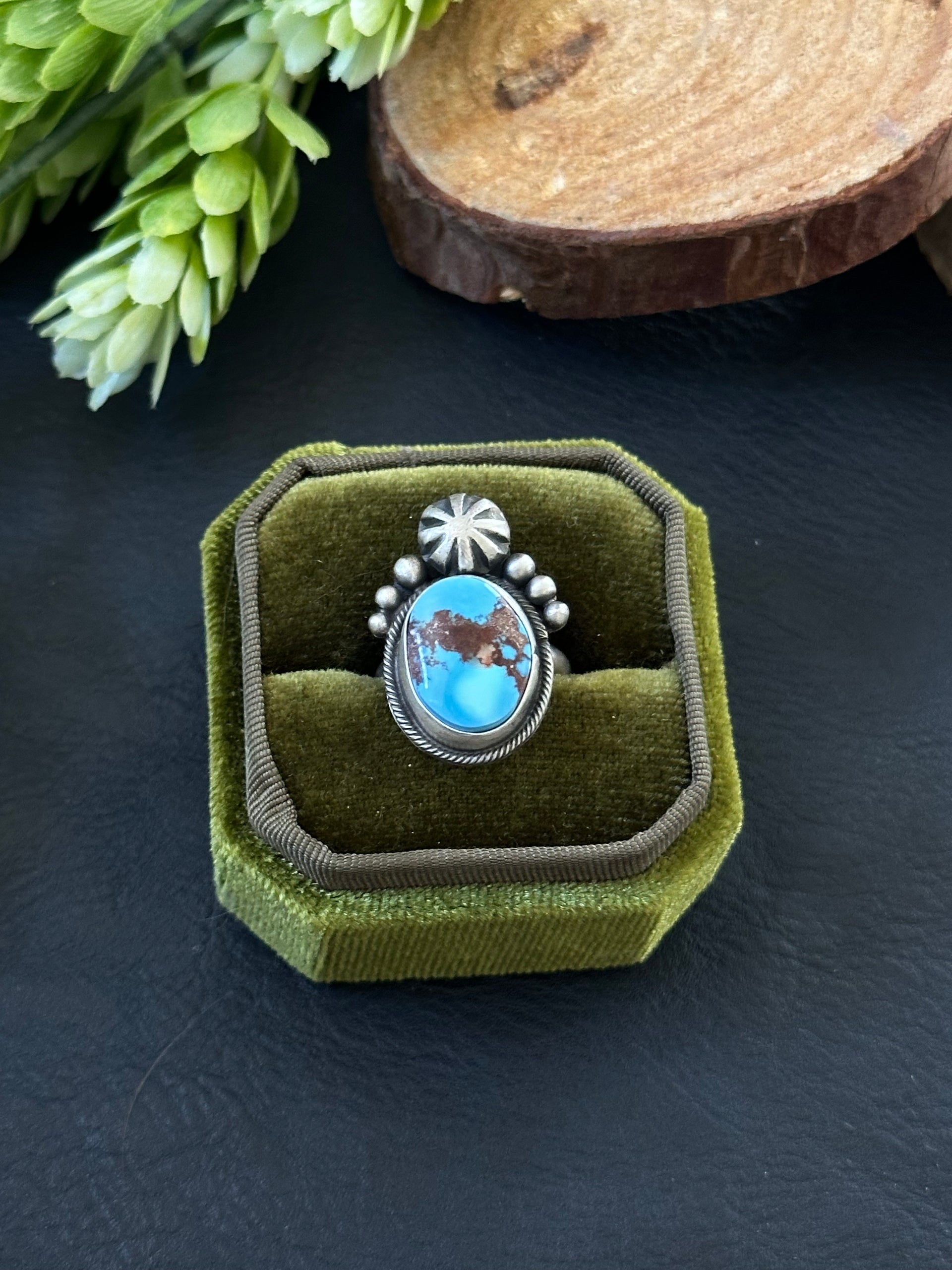 Marie Tsosie Golden Hills Turquoise & Sterling Silver Ring Size 5.25