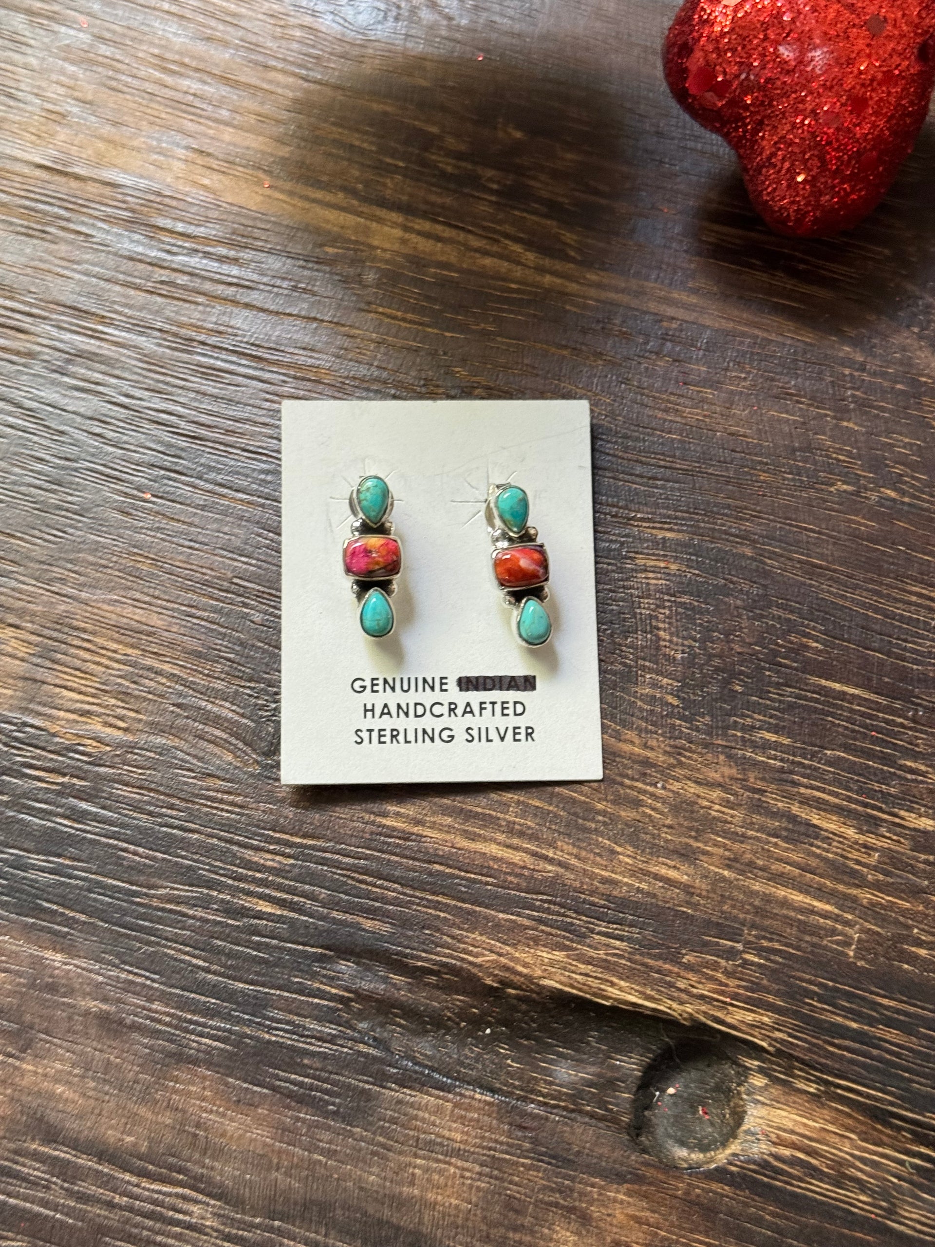 Southwest Handmade Multi Stone & Sterling Silver Post Earrings