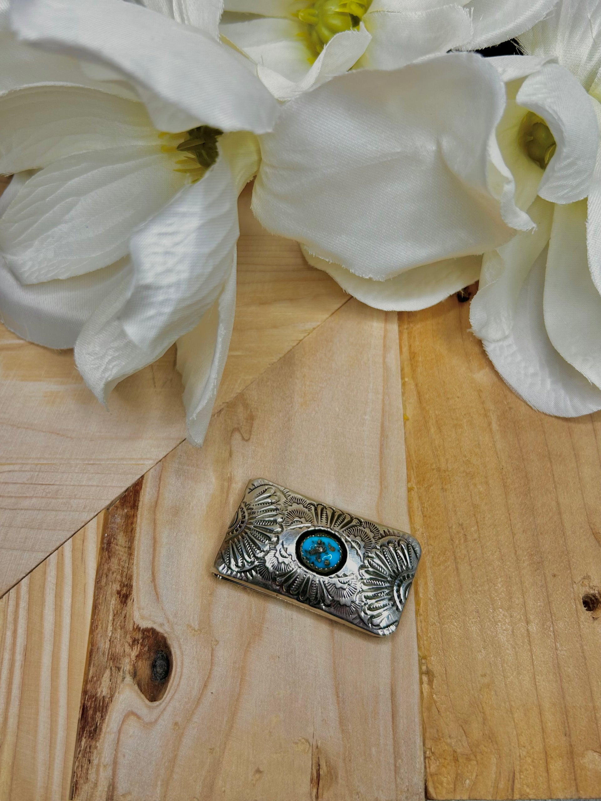 Navajo Made Kingman Turquoise & Sterling Silver Money Clip