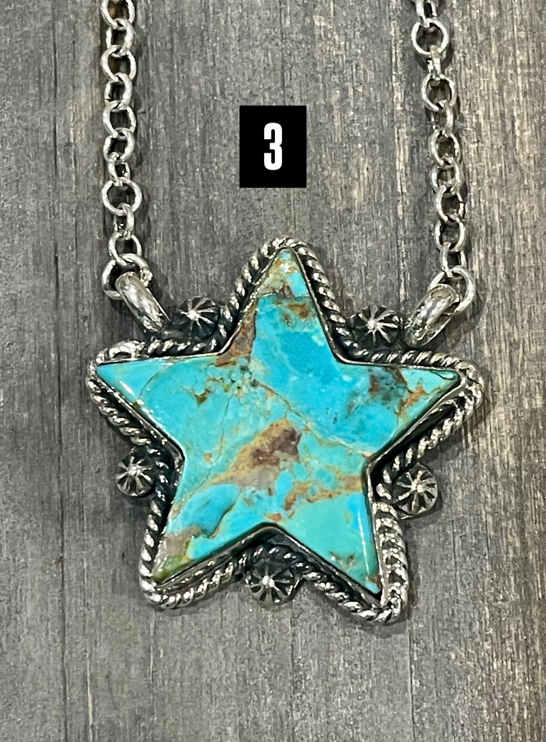 Southwest Handmade Kingman Turquoise & Sterling Silver Star Necklace