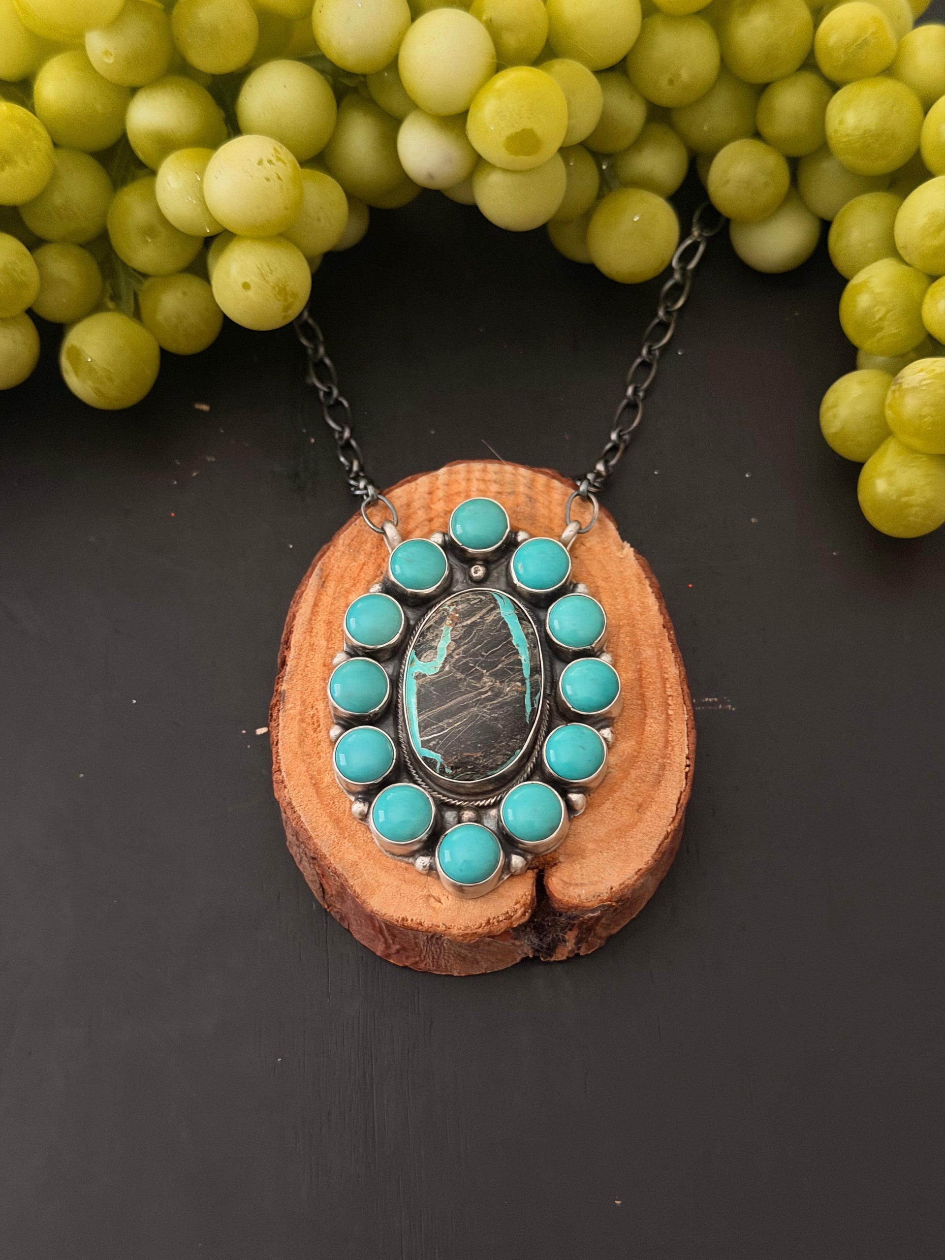 Sheila Becenti Mixed Turquoise & Sterling Sliver Cluster Necklace