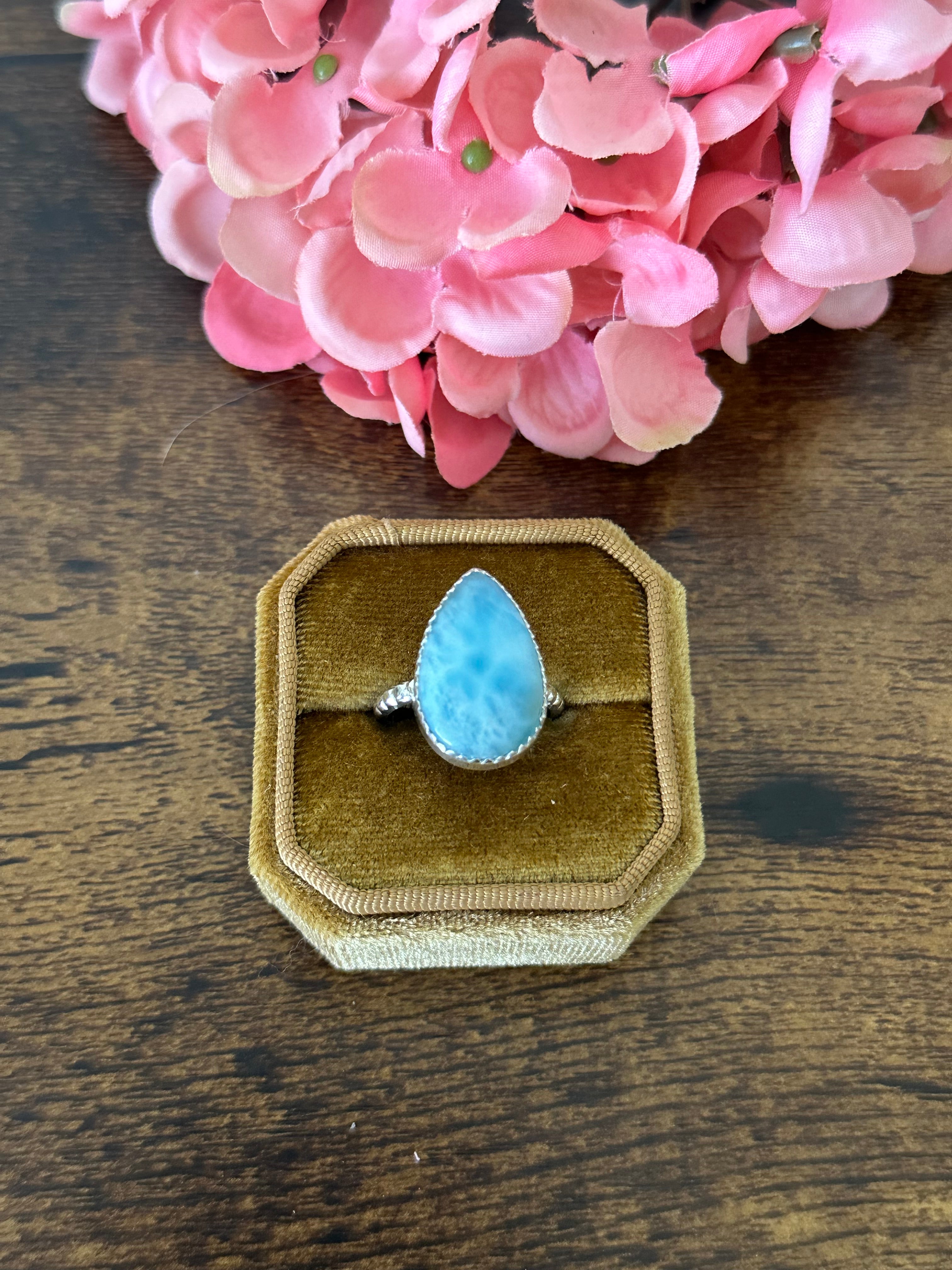 Southwest Handmade Larimar & Sterling Silver Ring Size 7.75