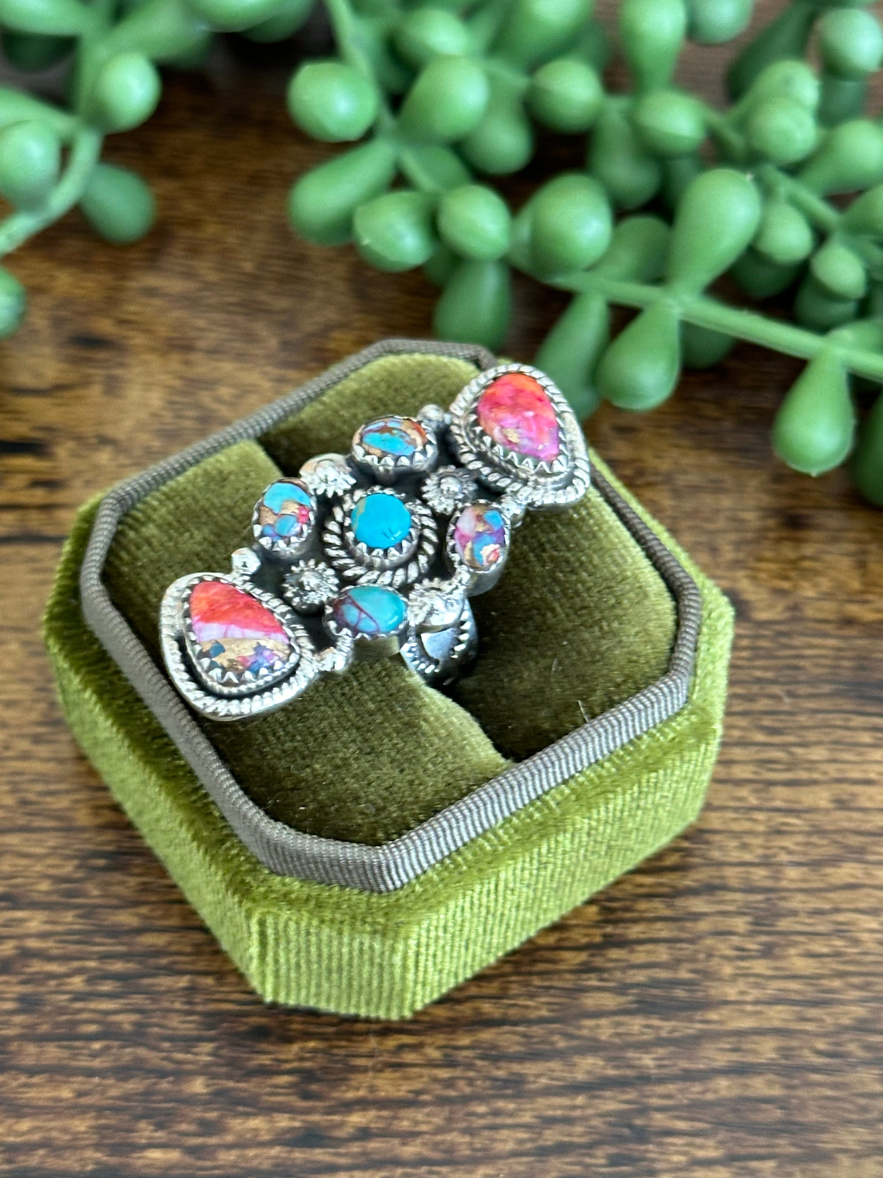 Southwest Handmade Mohave Turquoise & Sterling Silver Adjustable Ring