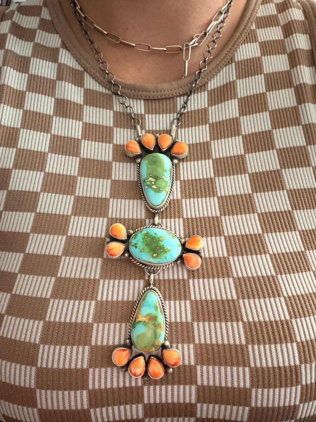 Navajo Made Multi Stone & Sterling Silver Cluster Necklace