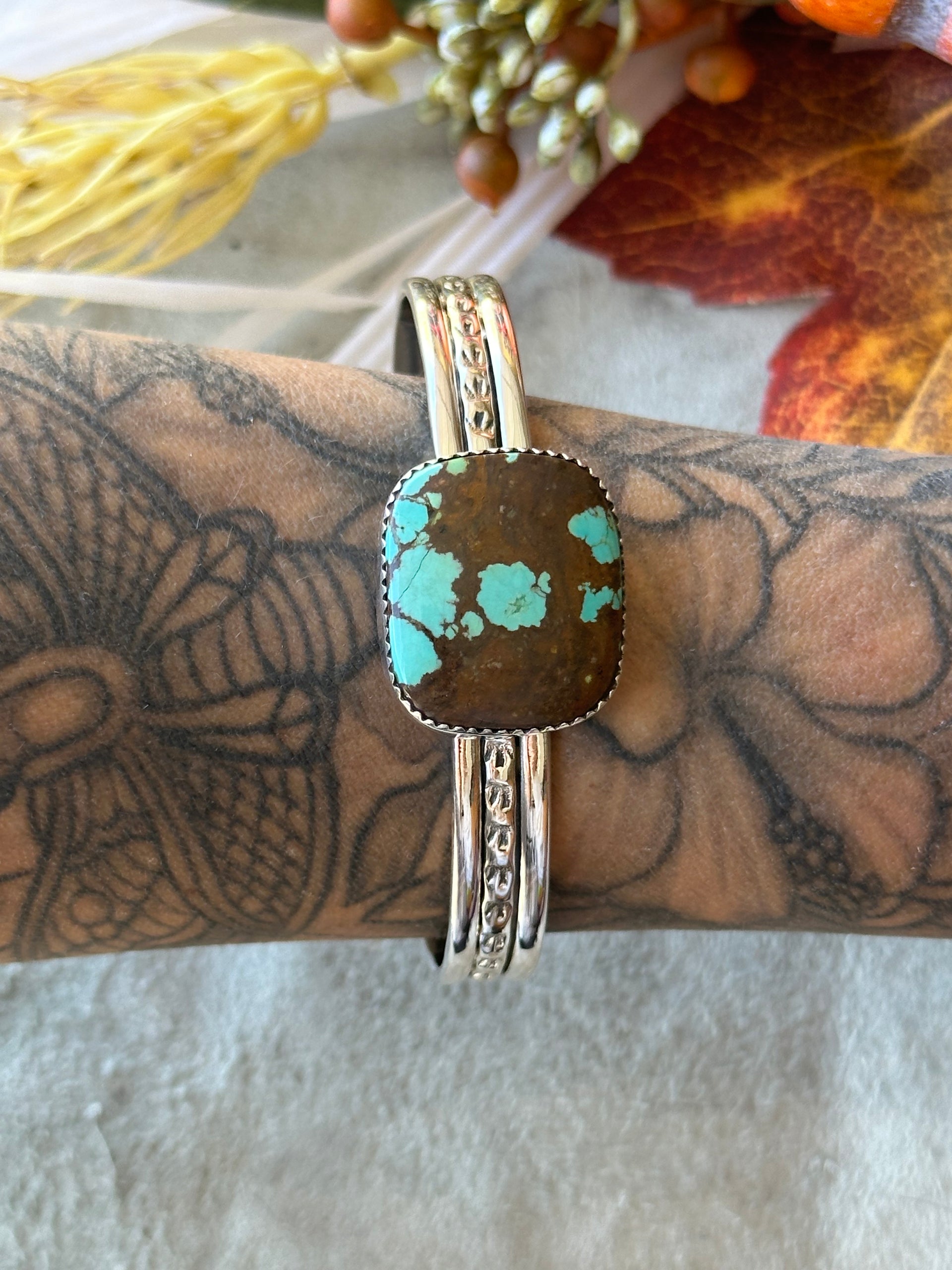 (Southwest Made #8 Turquoise & Sterling Silver Cuff Bracelet
