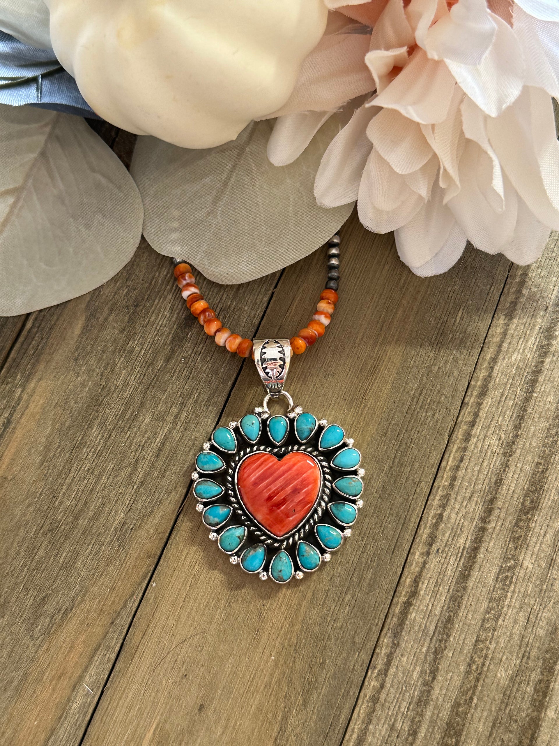 Southwest Handmade Multi Stone & Sterling Silver Heart Pendant