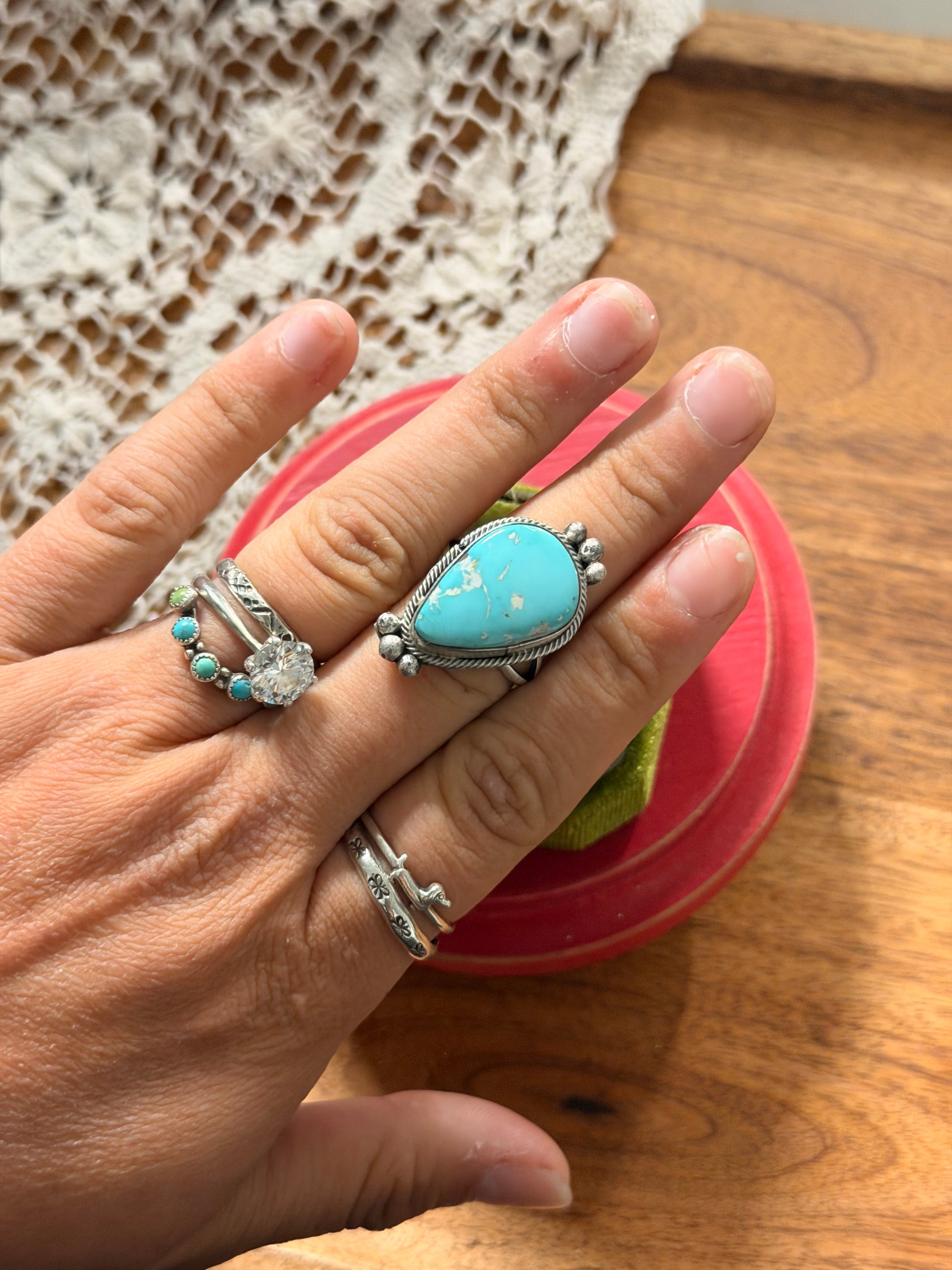 Scott Skeets Kingman Turquoise & Sterling Silver Ring Size 8