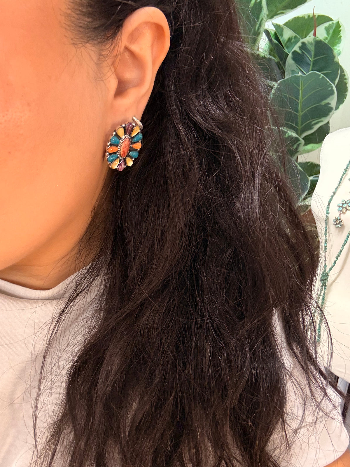 Southwest Handmade Multi Stone & Sterling Silver Post Earrings