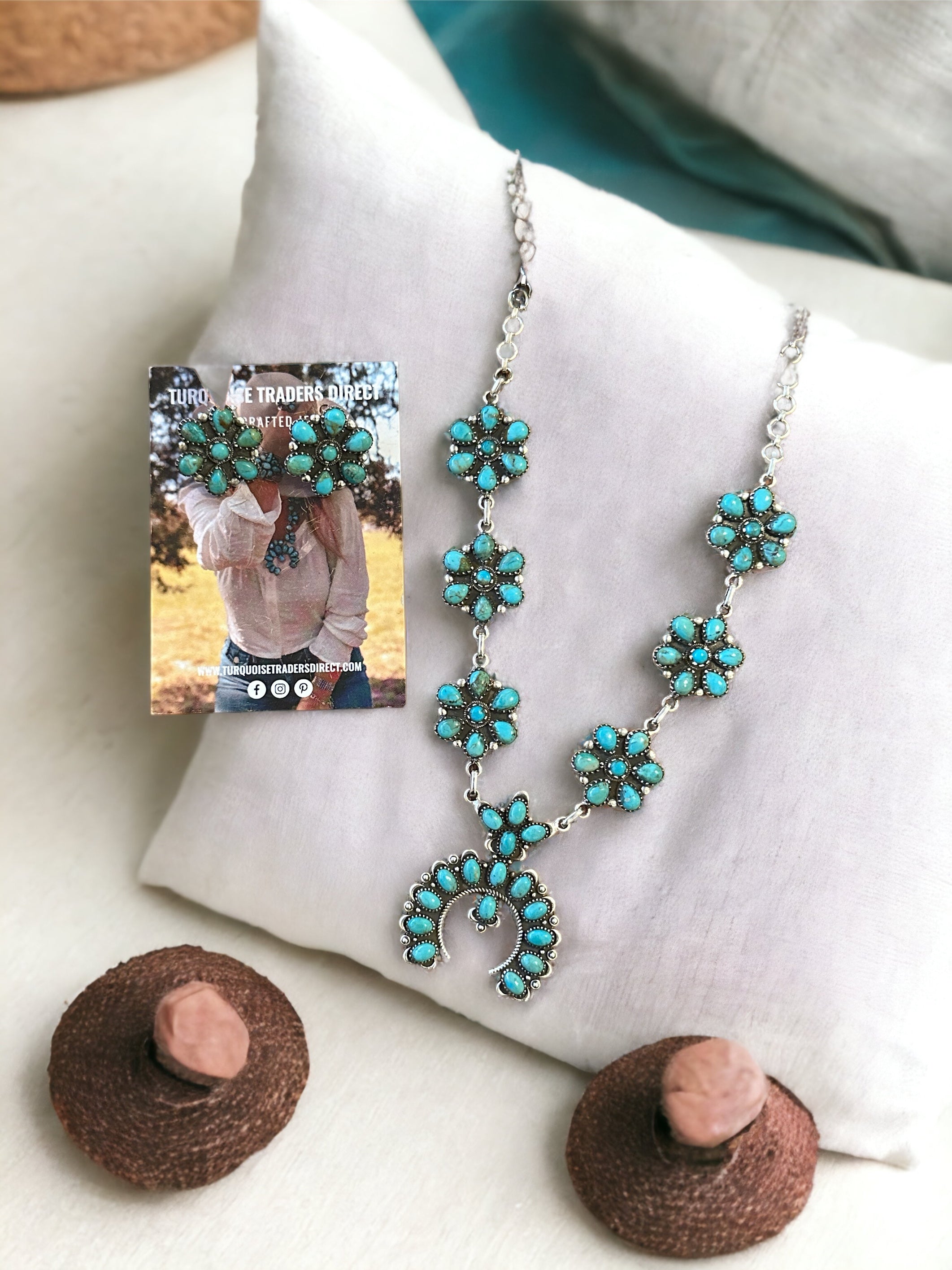 Southwest Made Kingman Turquoise & Sterling Silver Necklace Set