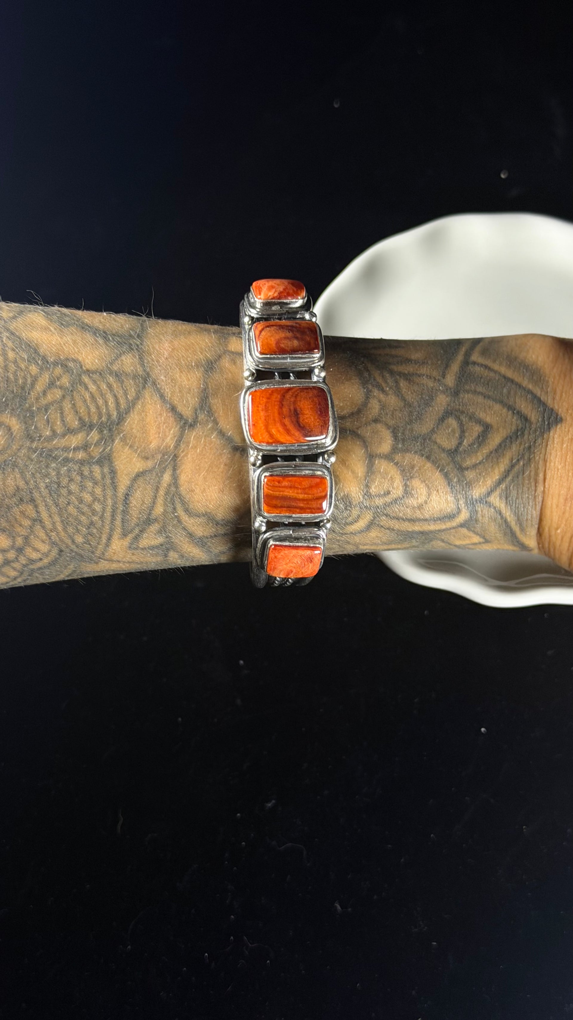 Navajo Made Spiny Oyster & Sterling Silver Cuff Bracelet