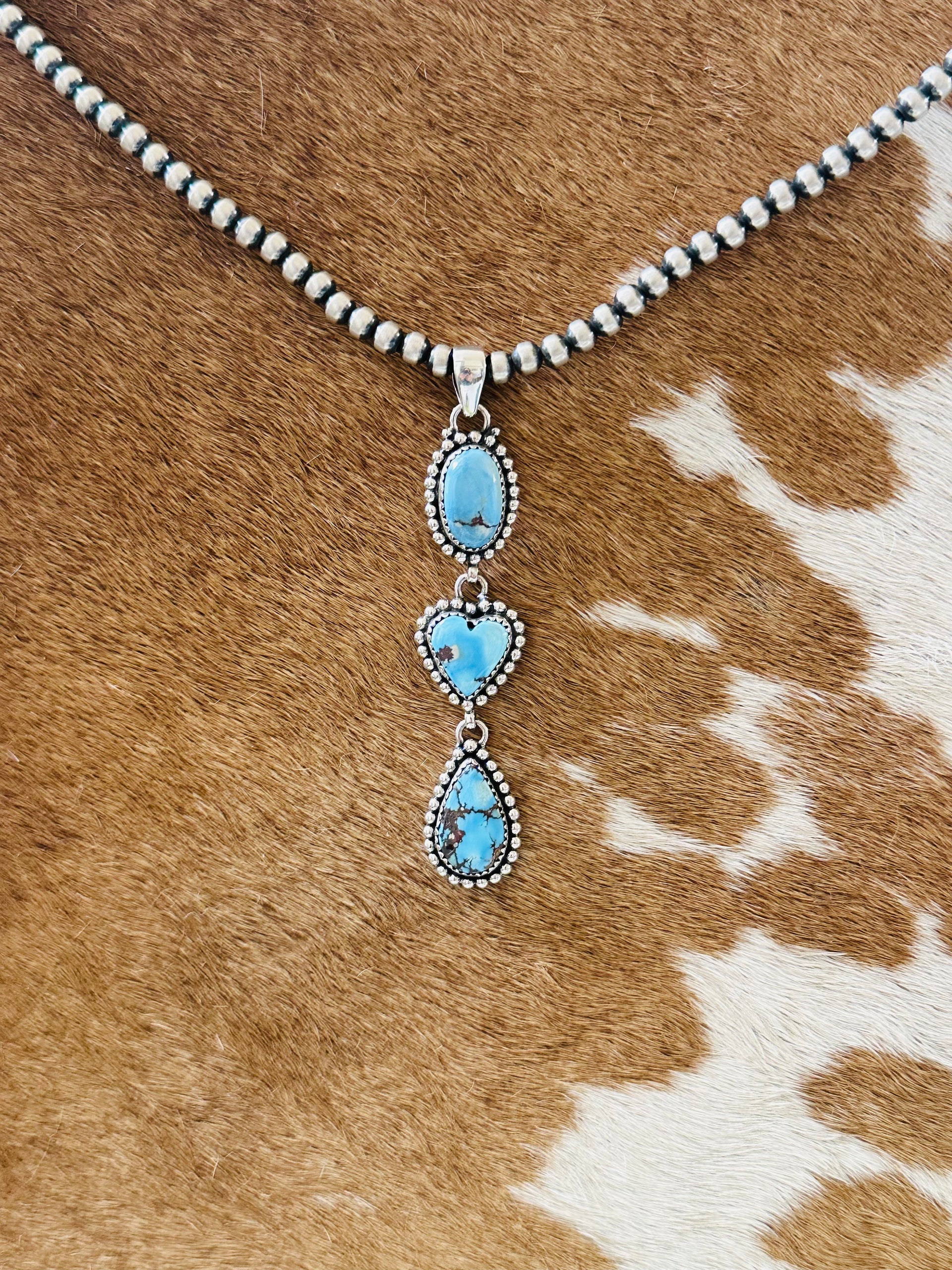 Southwest Handmade Golden Hills Turquoise & Sterling Silver Cluster Pendant