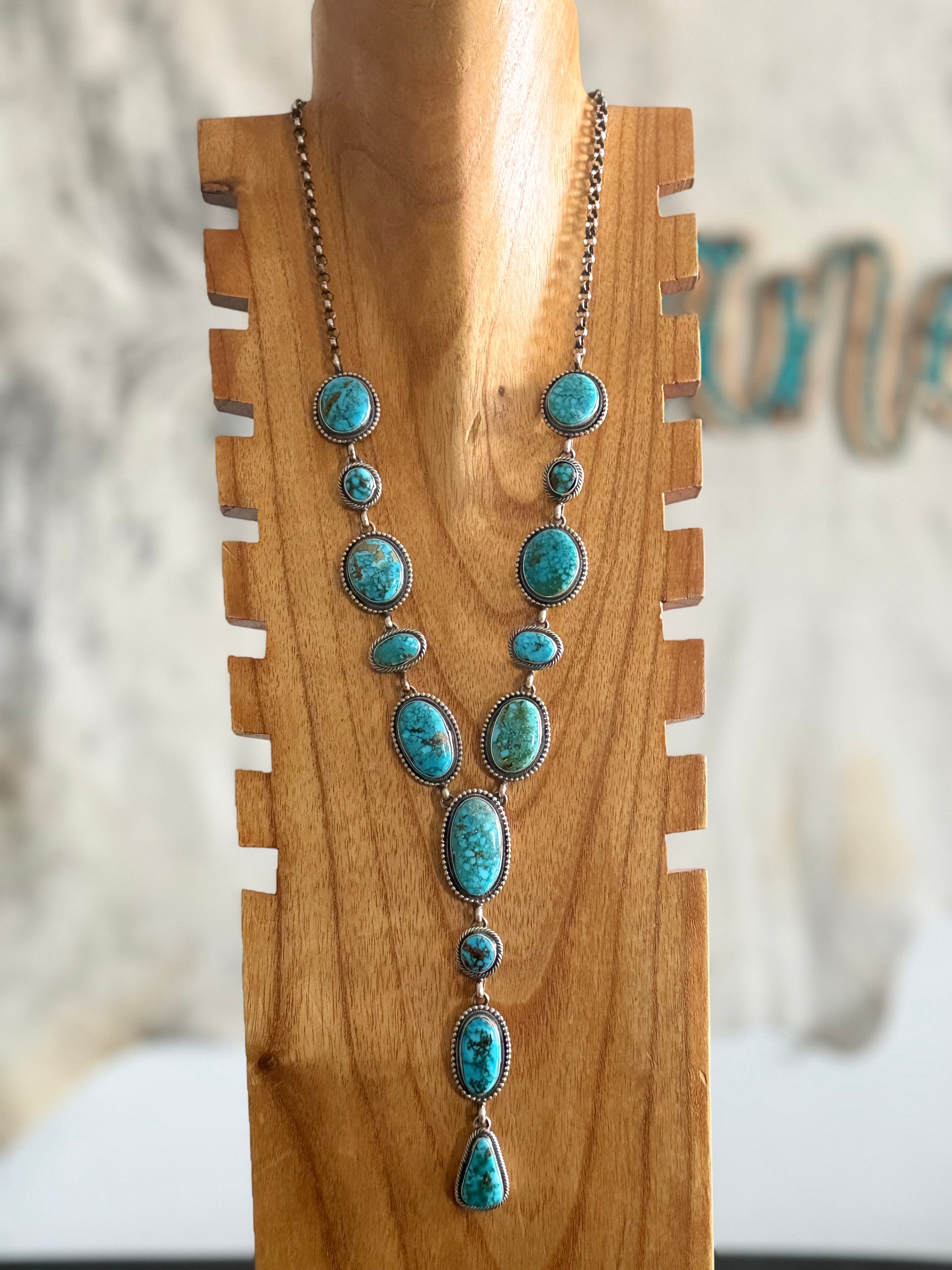 Darrin Livingston Kingman Turquoise & Sterling Silver Lariat Necklace Set