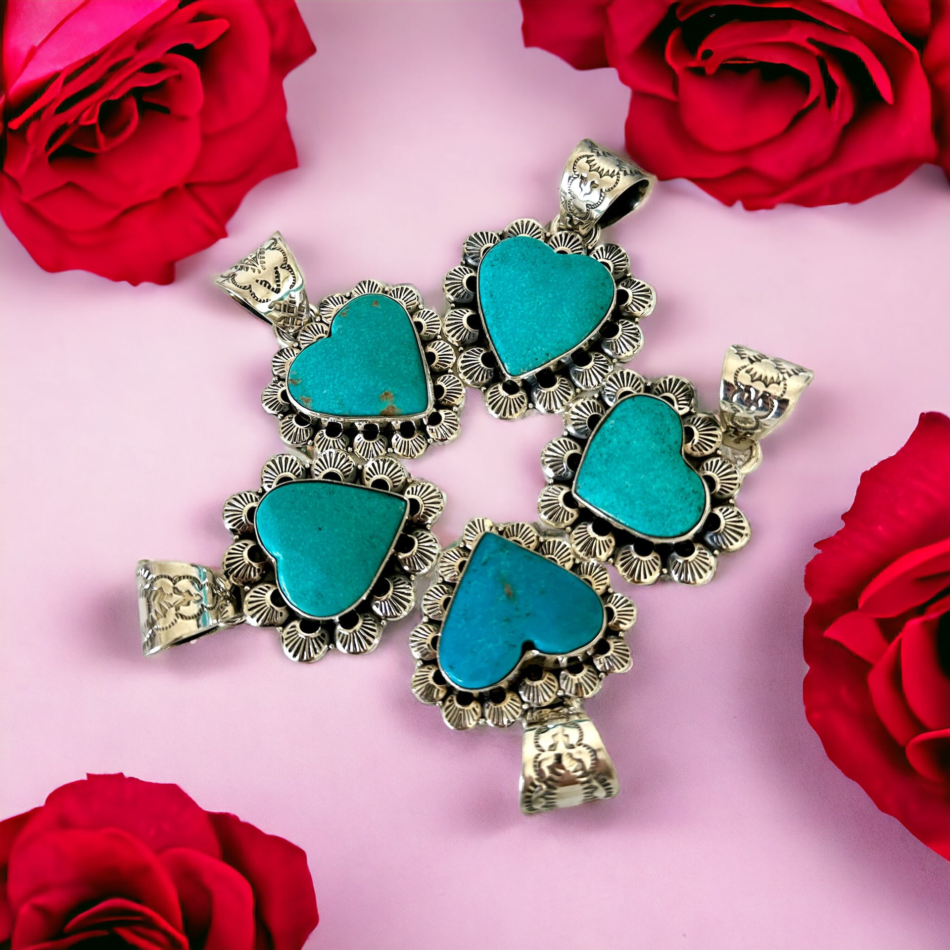 Tony Yazzie Kingman Turquoise & Sterling Silver Heart Pendant