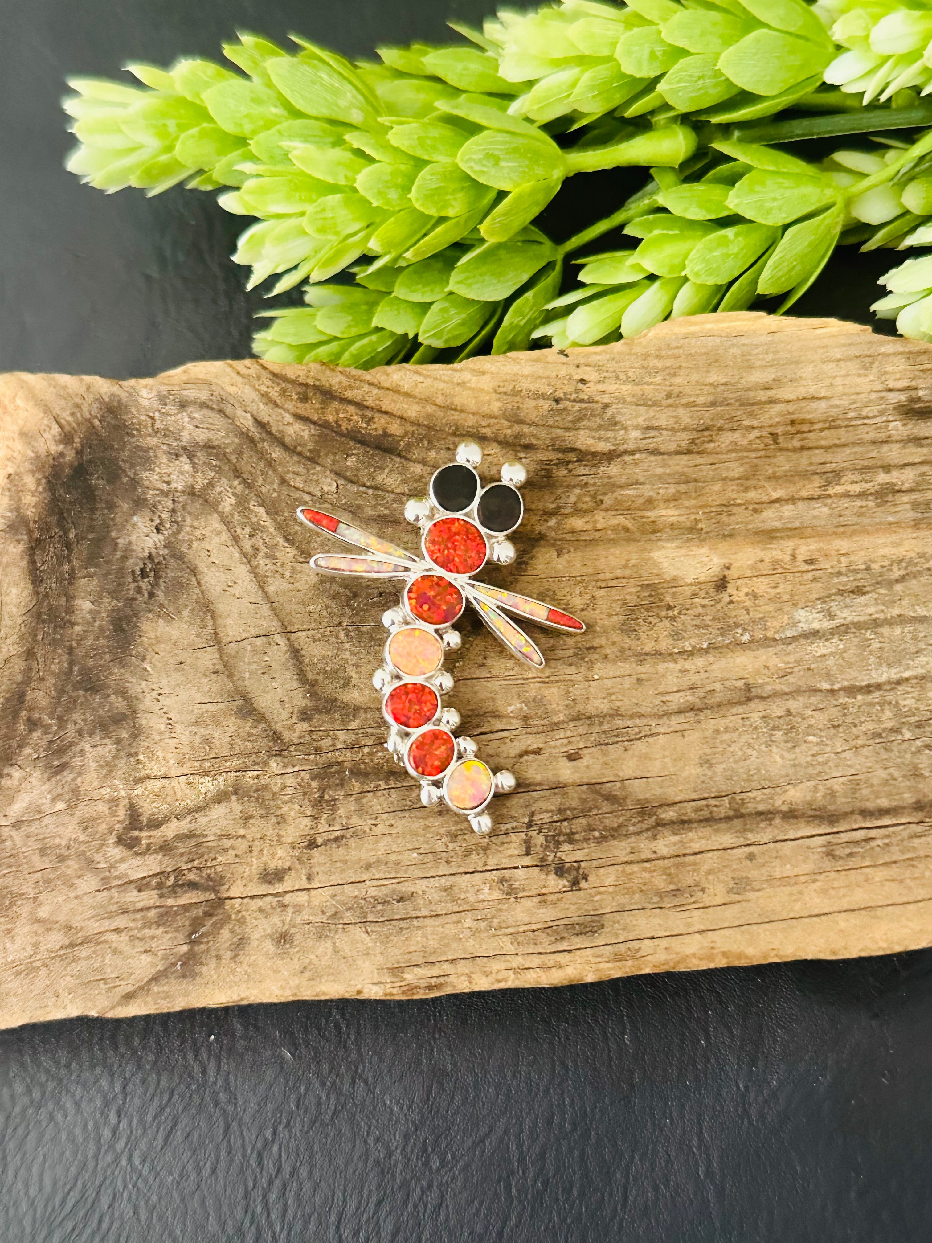 Zuni Made Multi Stone & Sterling Silver Dragon Fly Pin/Pendant