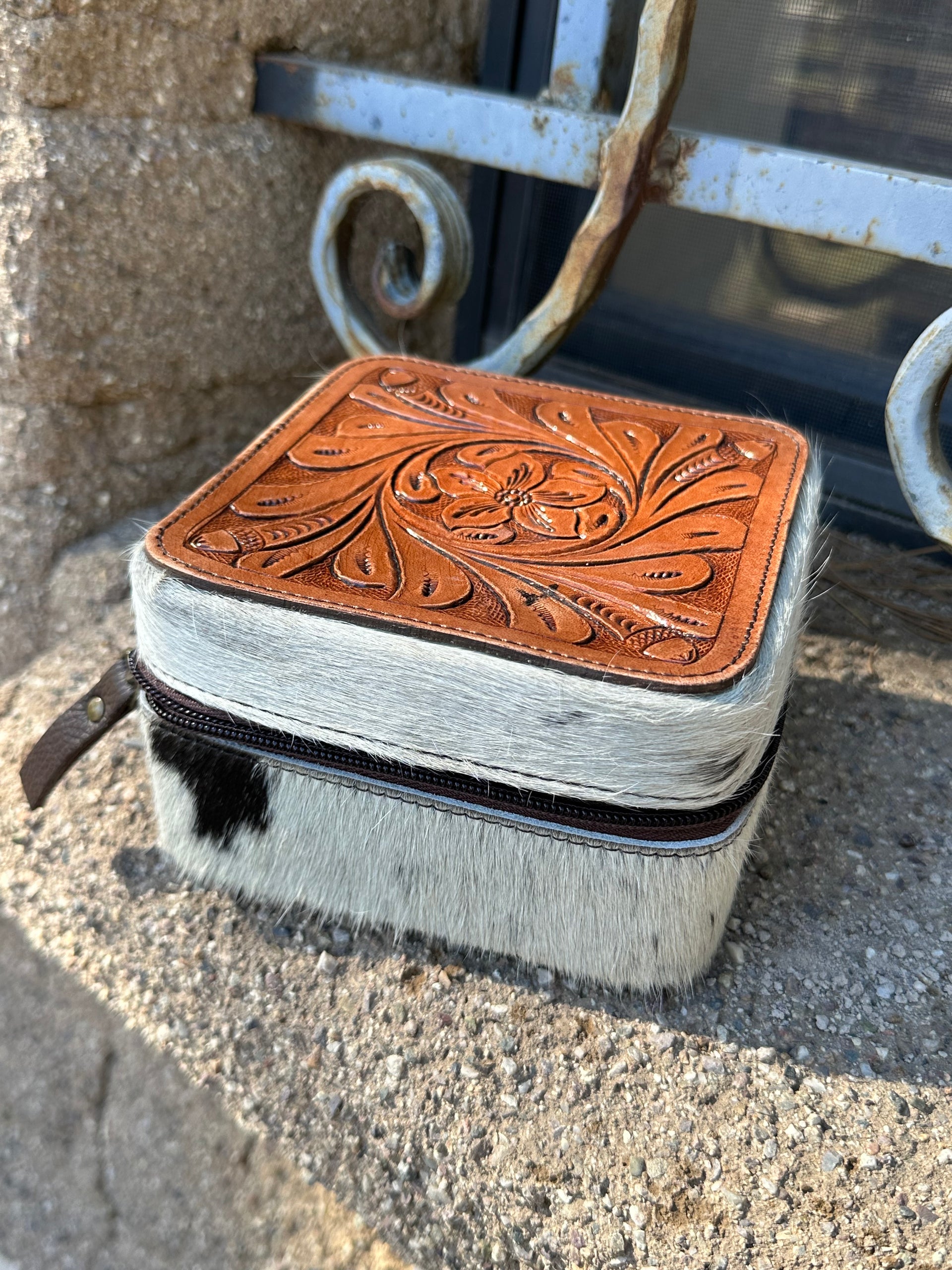 Genuine Tooled Leather Cowhide Jewelry Box
