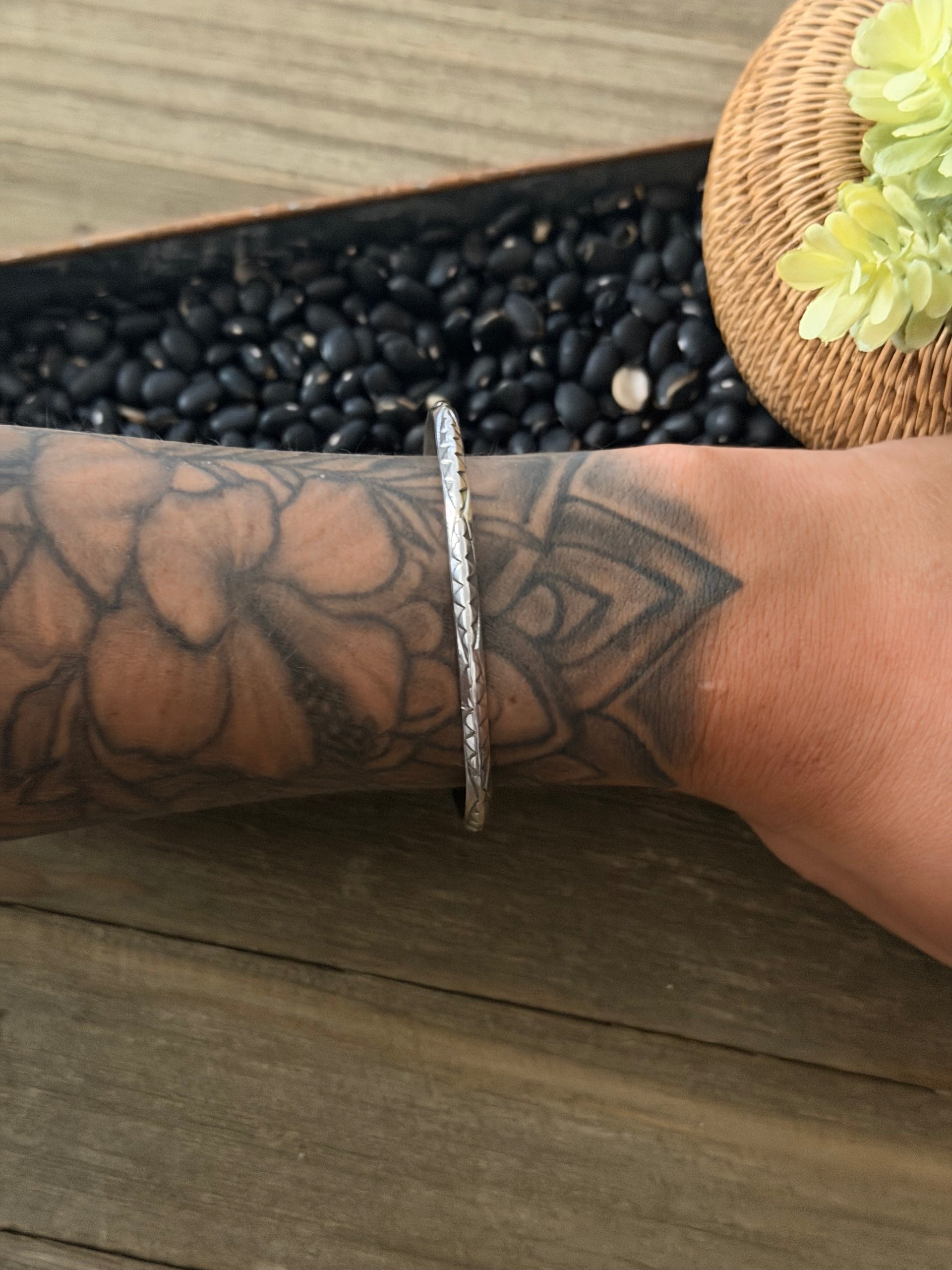 Navajo Made Sterling Silver Stamped Bracelet