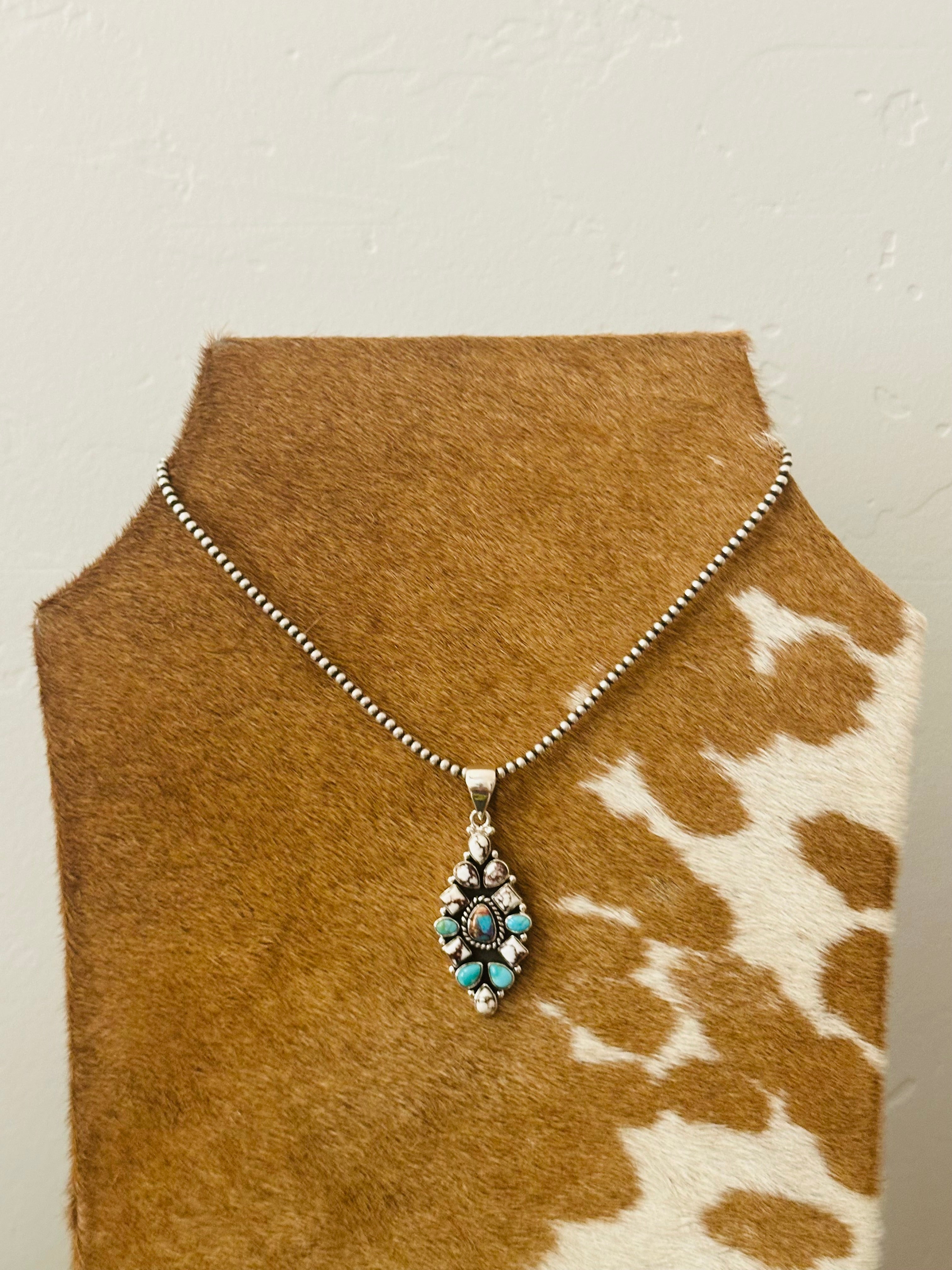 Southwest Handmade Multi Stone & Sterling Silver Cluster Pendant