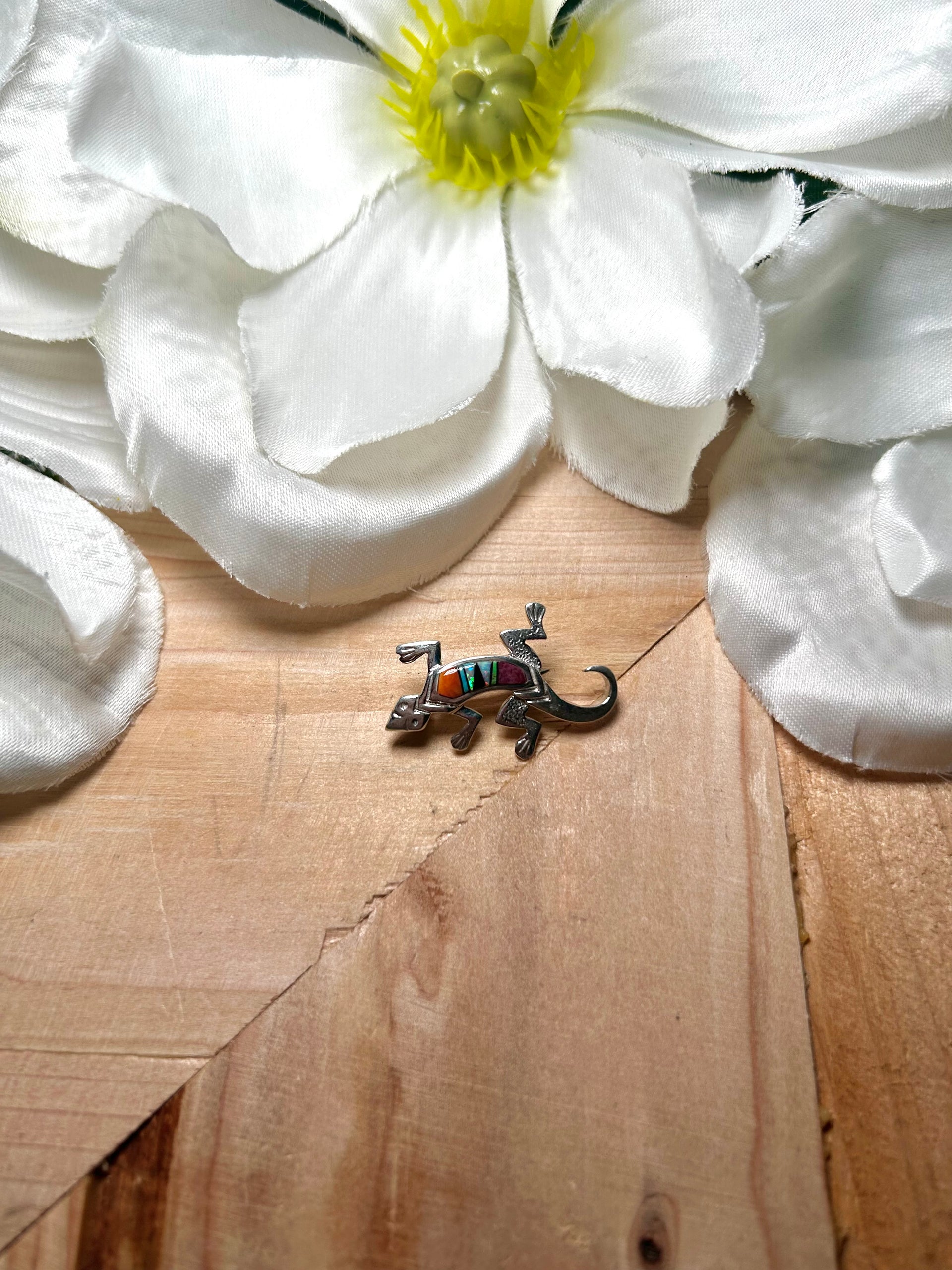 Navajo Made Multi Stone & Sterling Silver Pin