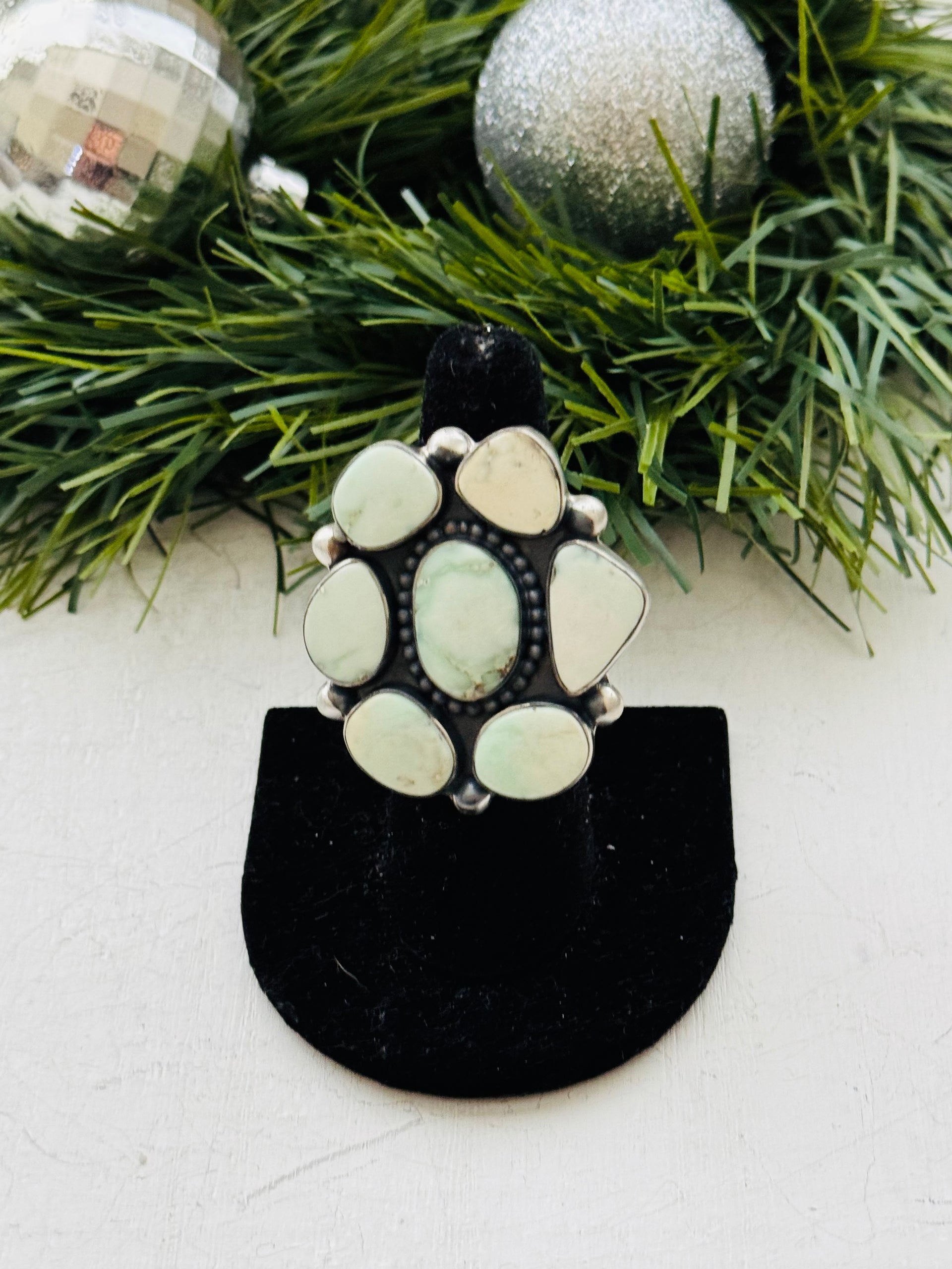 Southwest Handmade Paloma Variscite & Sterling Silver Adjustable Cluster Ring