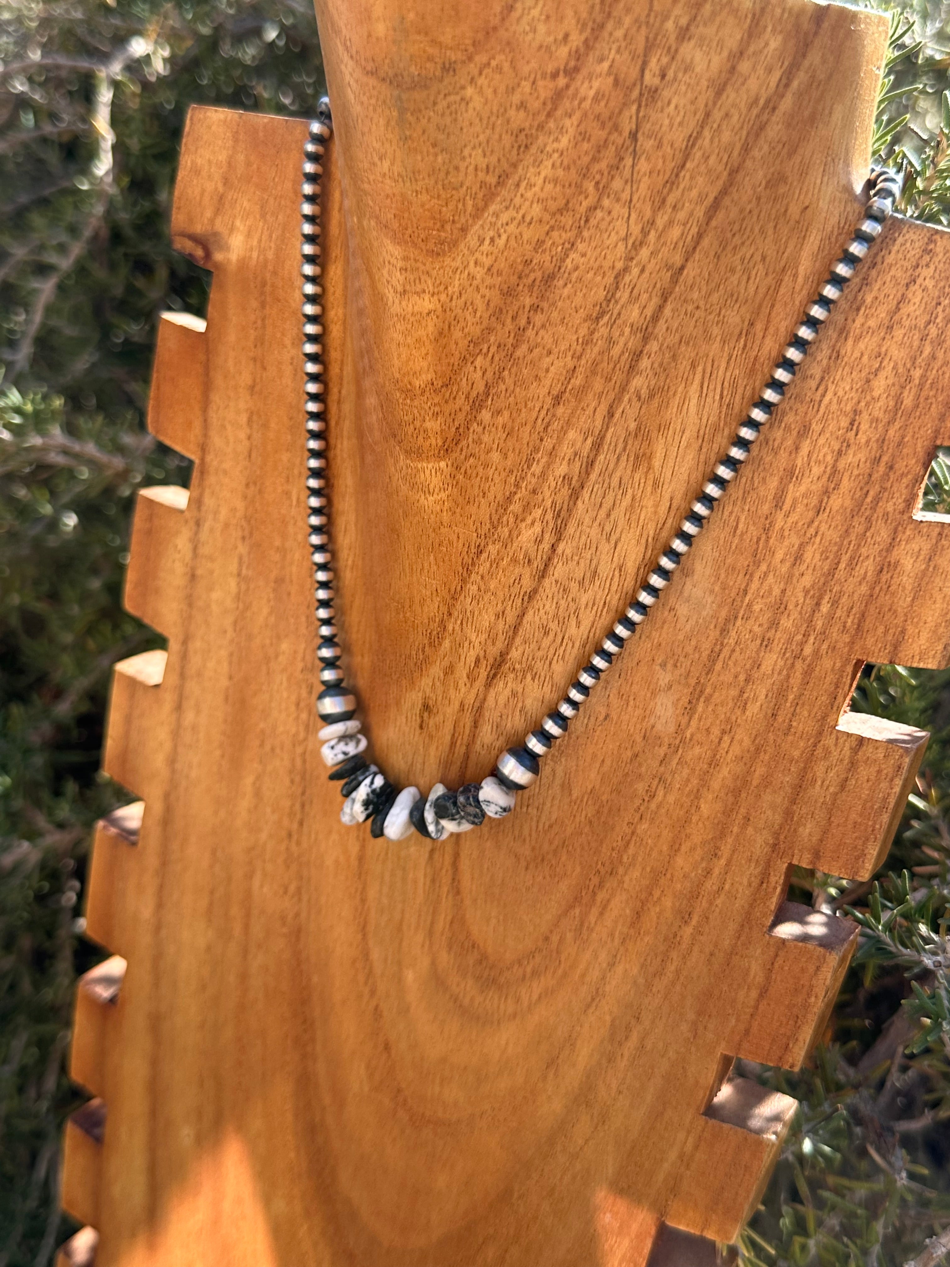 Navajo Strung White Buffalo & Sterling Silver 4 MM Pearl Necklaces