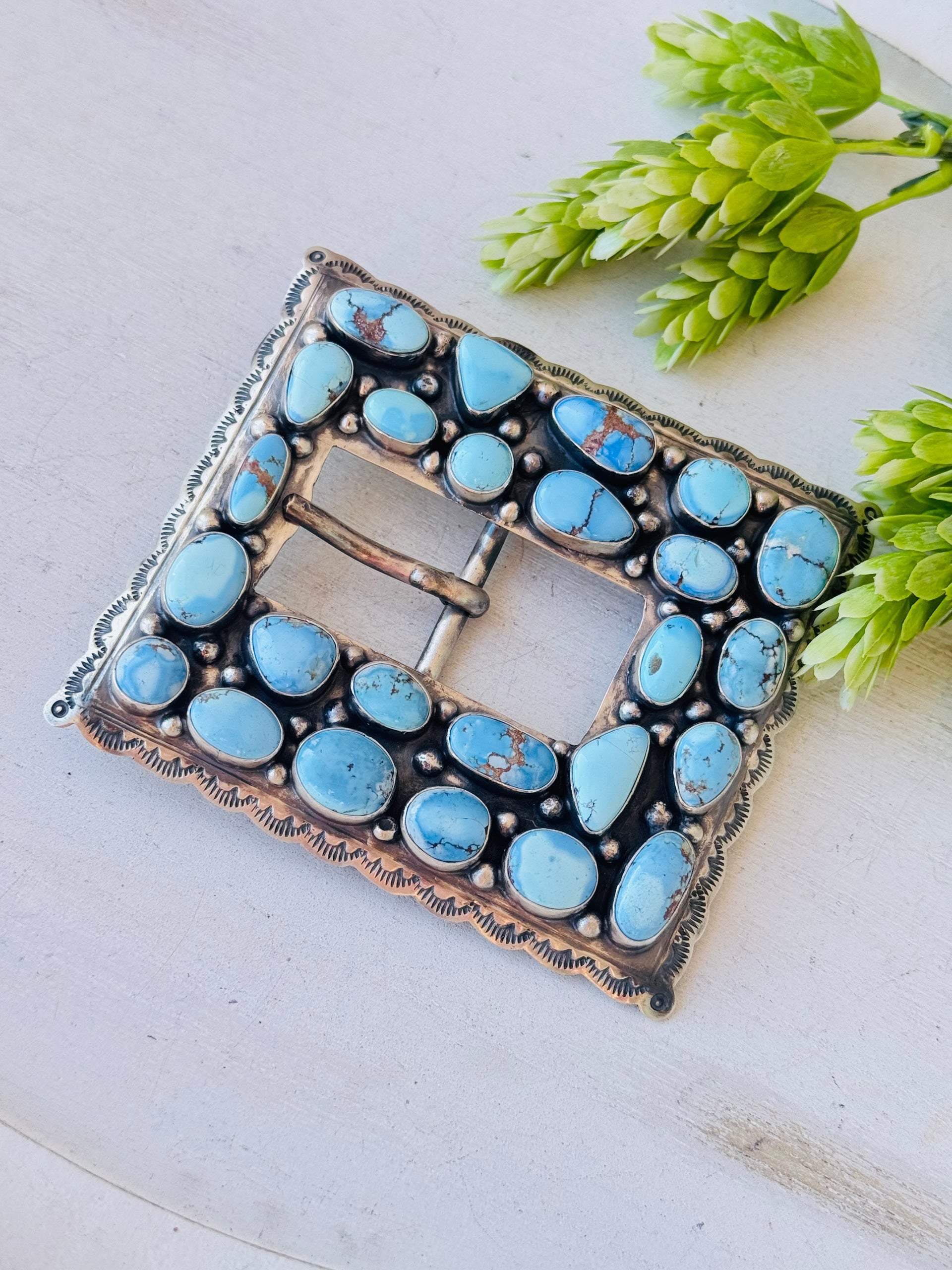 Bobby Johnson Golden Hills Turquoise & Sterling Silver Belt Buckle