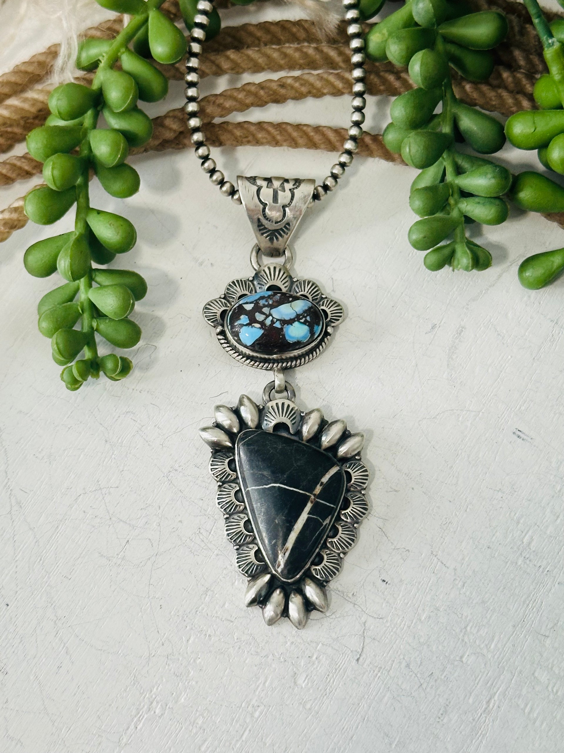 Navajo Made Multi Stone & Sterling Silver Pendant