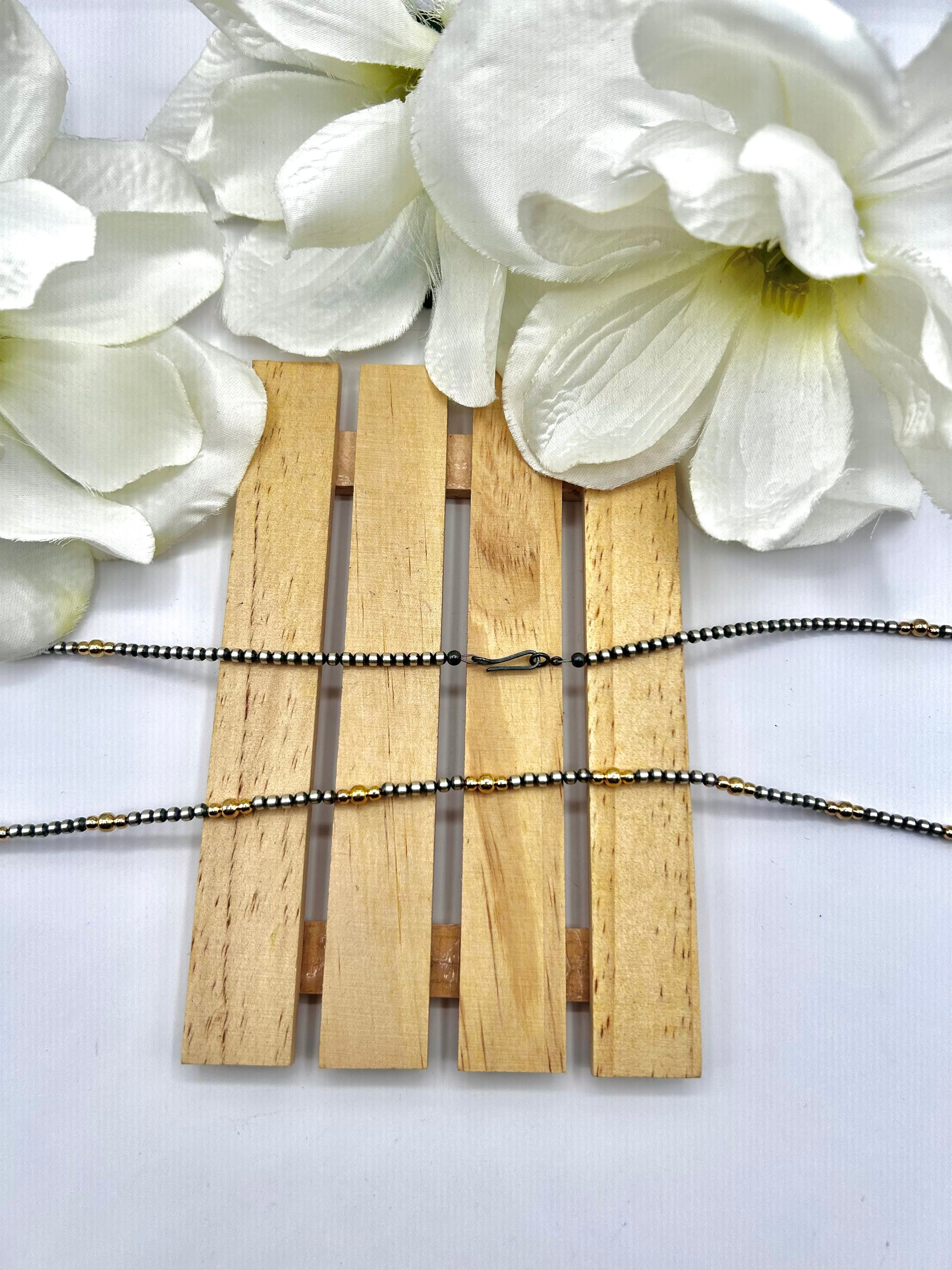 Navajo Made Strung 14K Gold Plated & Sterling Silved Necklace