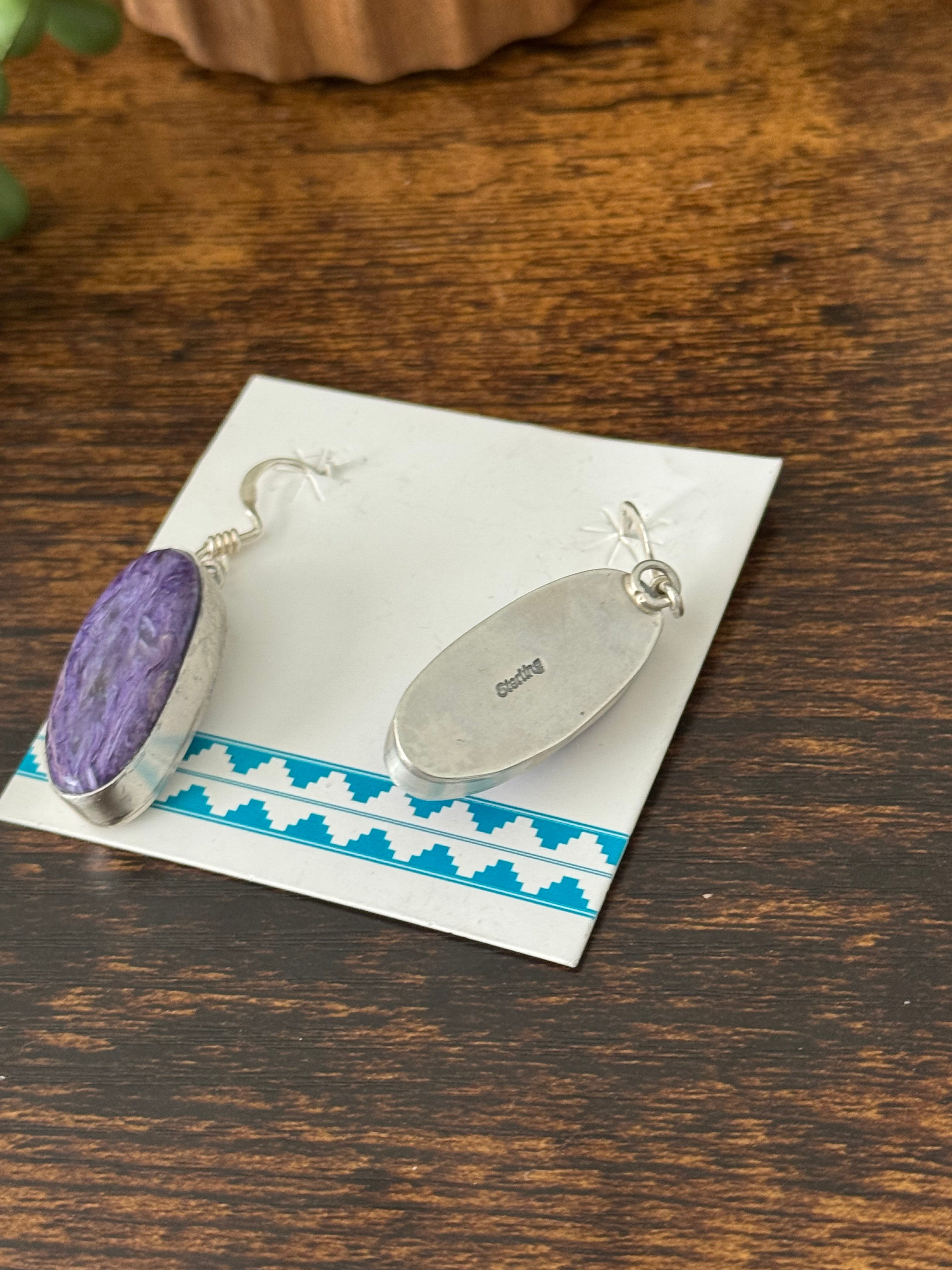 Navajo Charoite & Sterling Silver Dangle Earrings